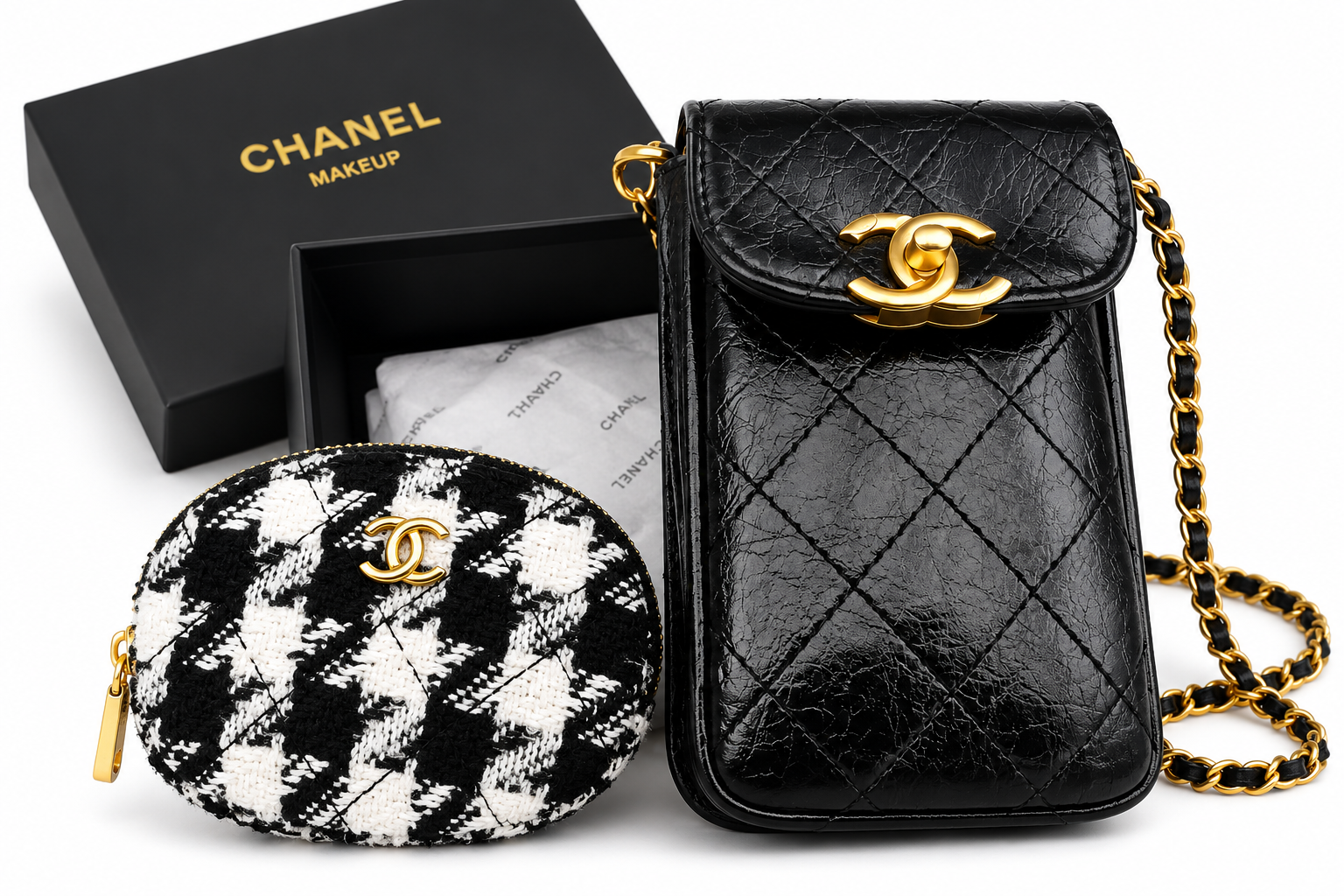 Black & Gold Hardware Make Up Bag & Coin Purse & Pouch VIP GIFT