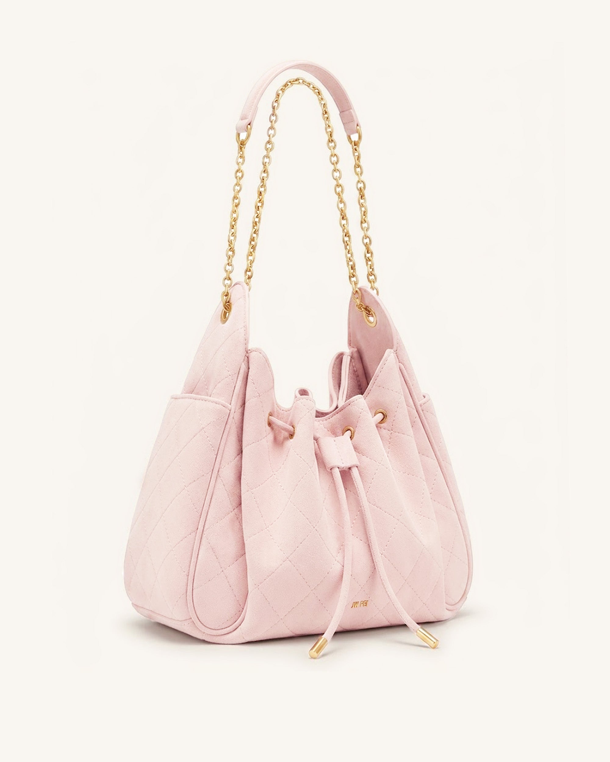 Rowan Faux Suede Quilted Chain Bucket Bag - Dark Brown