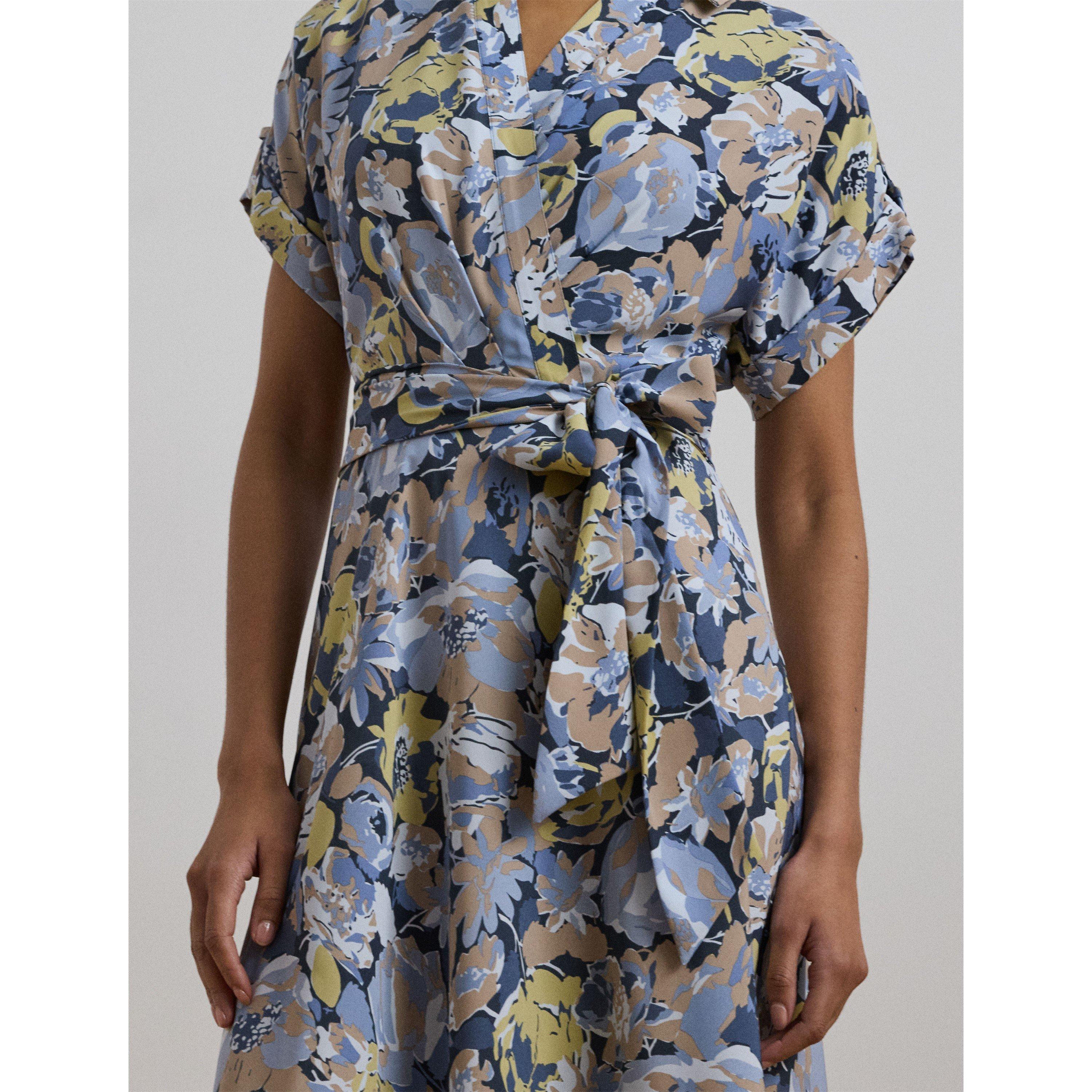 Floral Belted Crepe Dress