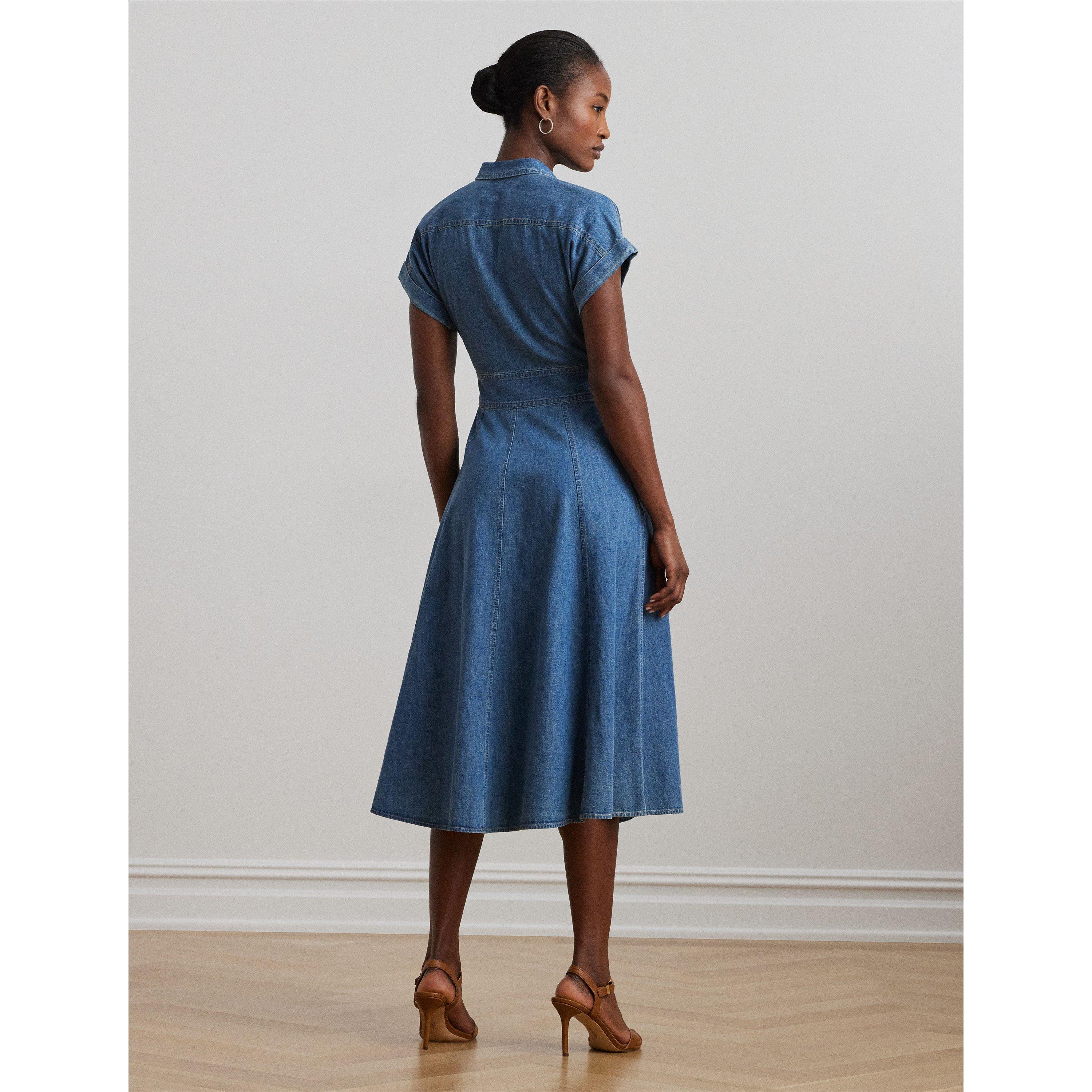 Buckle-Trim Denim Shirt Dress