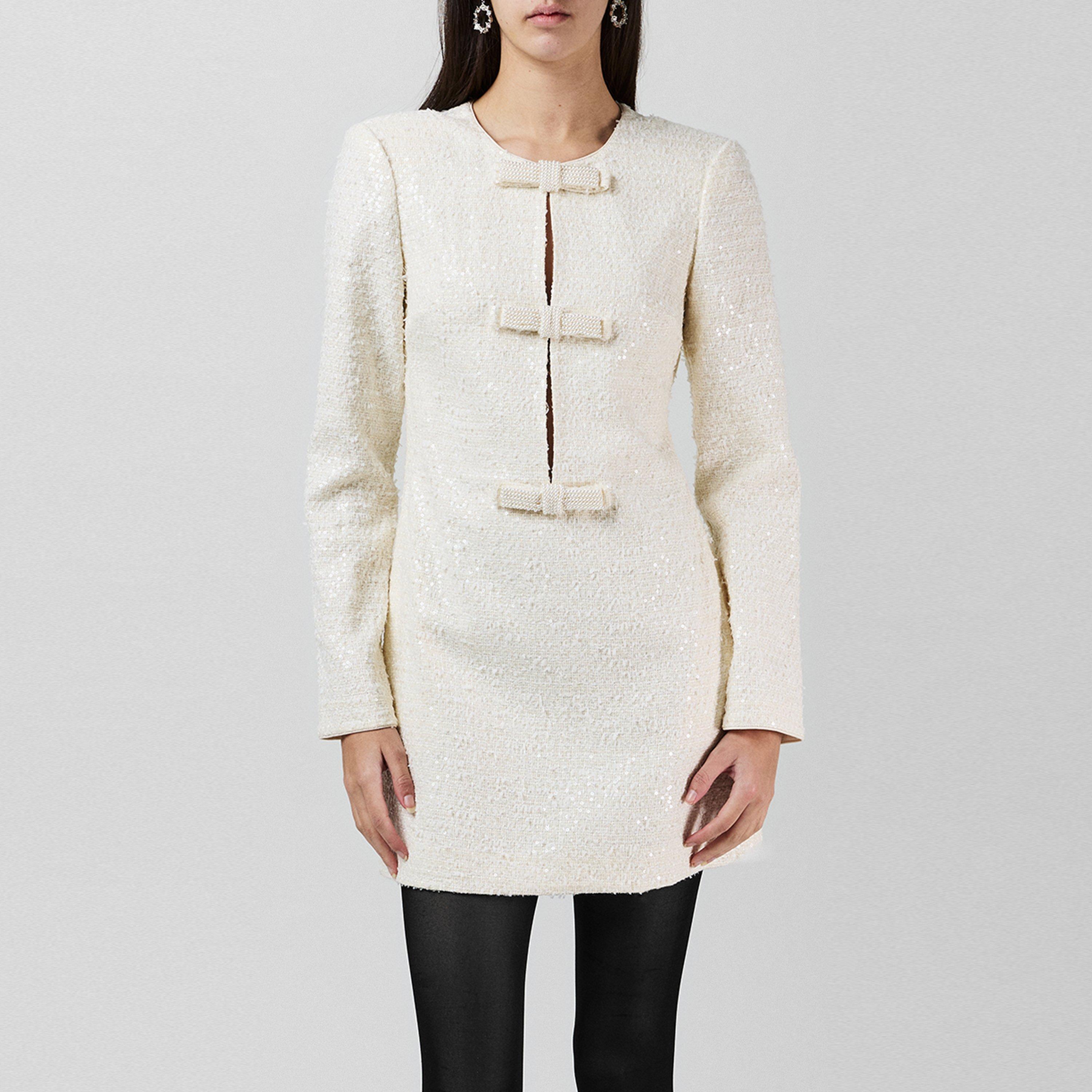 Boucle Diamante Bow Mini Dress