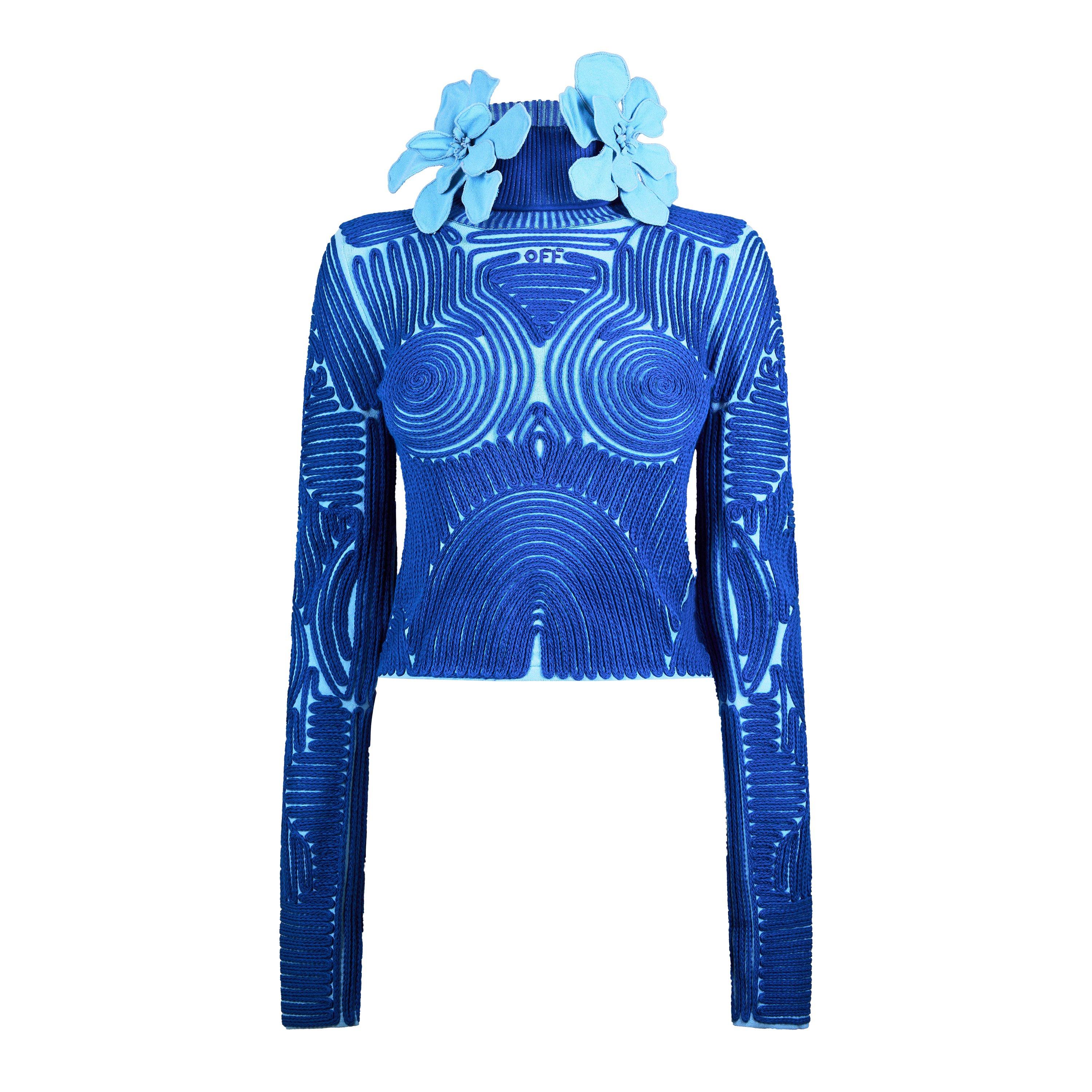 - Flower Embroidered Long Sleeve Funnel Neck Crew Neck Jumper
