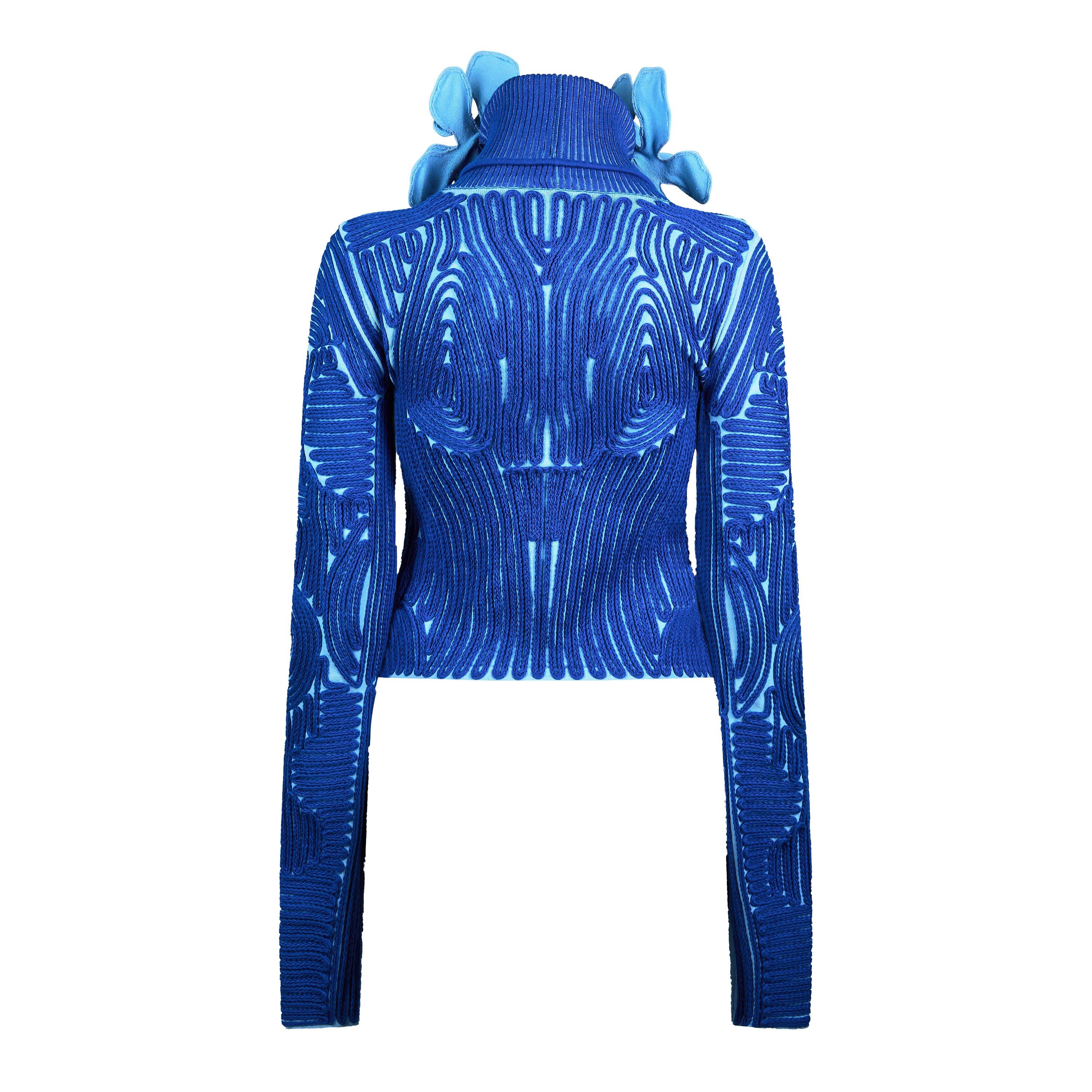 - Flower Embroidered Long Sleeve Funnel Neck Crew Neck Jumper