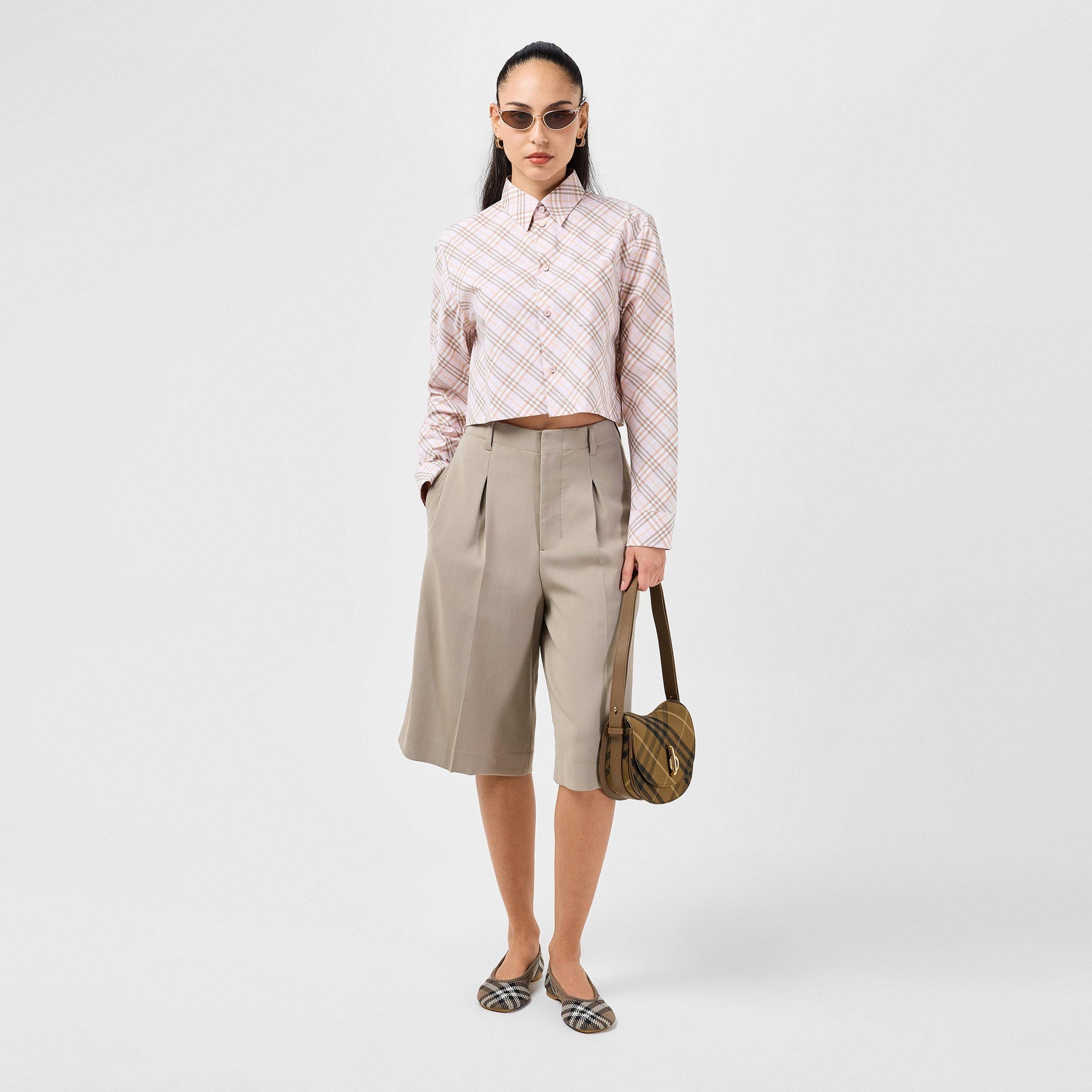 Cropped Check Cotton Shirt