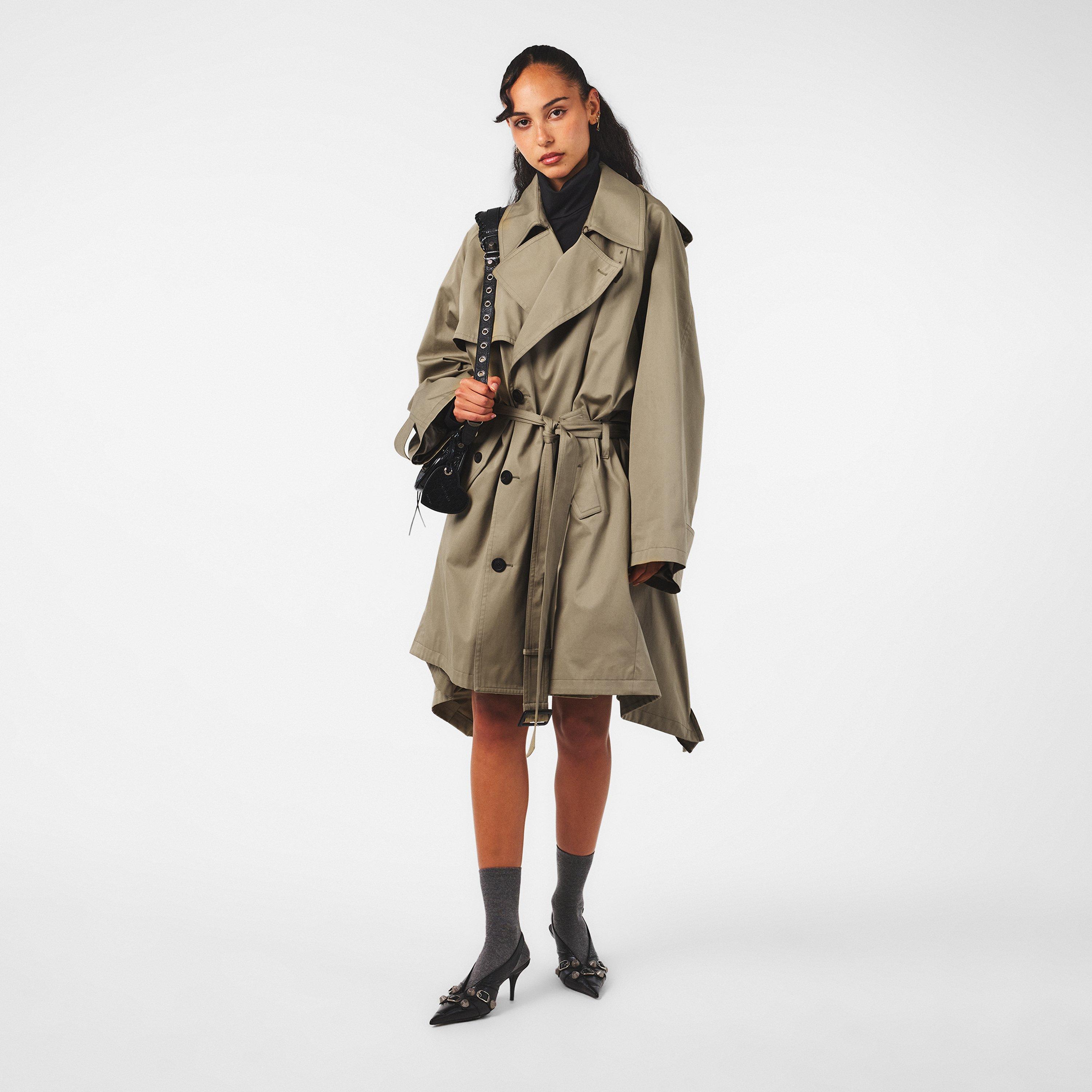 Draped Neck Tailored Fit Trench Coat