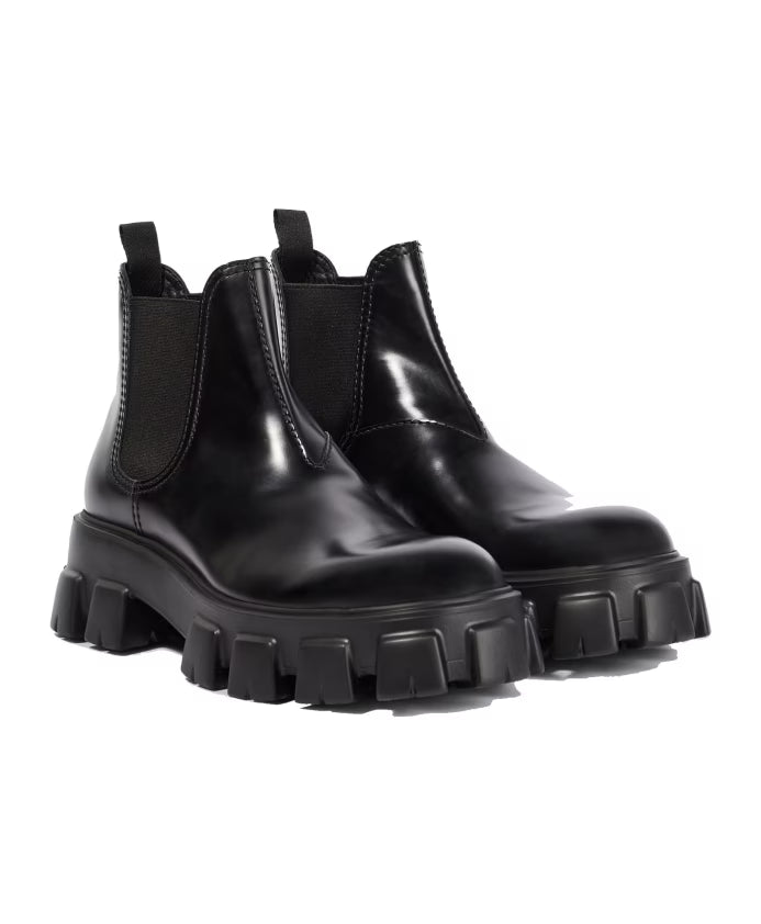 Prada Monolith Leather Ankle Boots