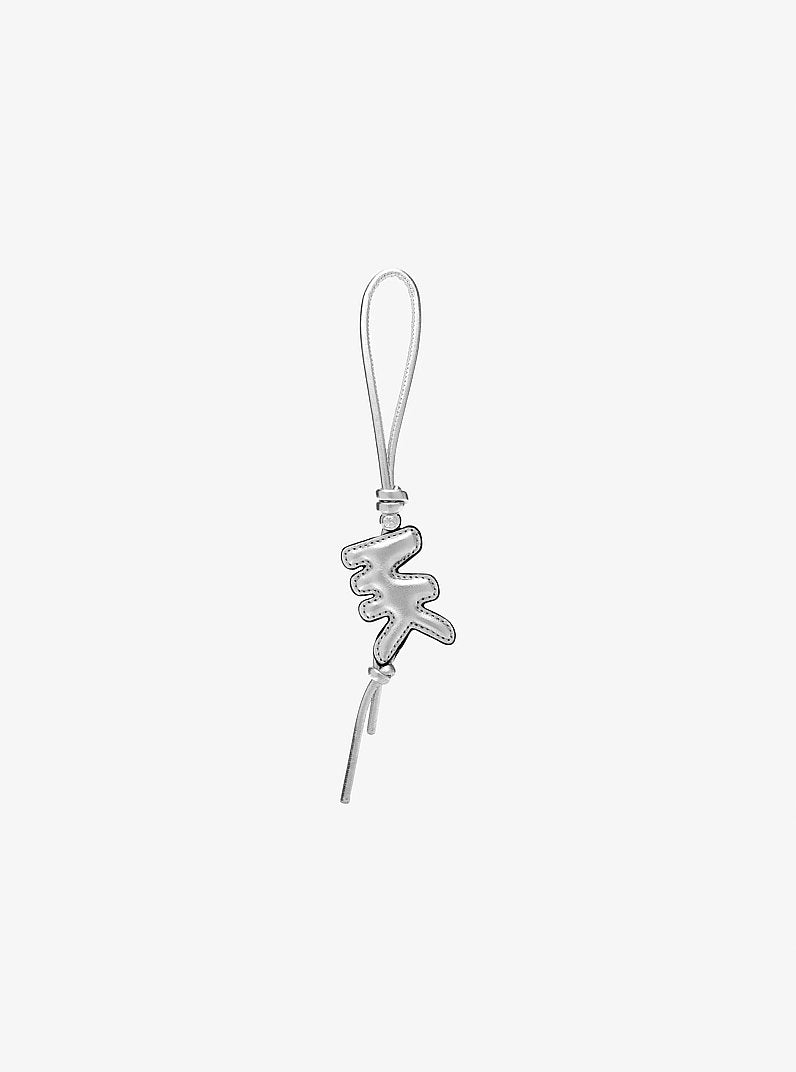 Puffy Logo Metallic Leather Bag Charm