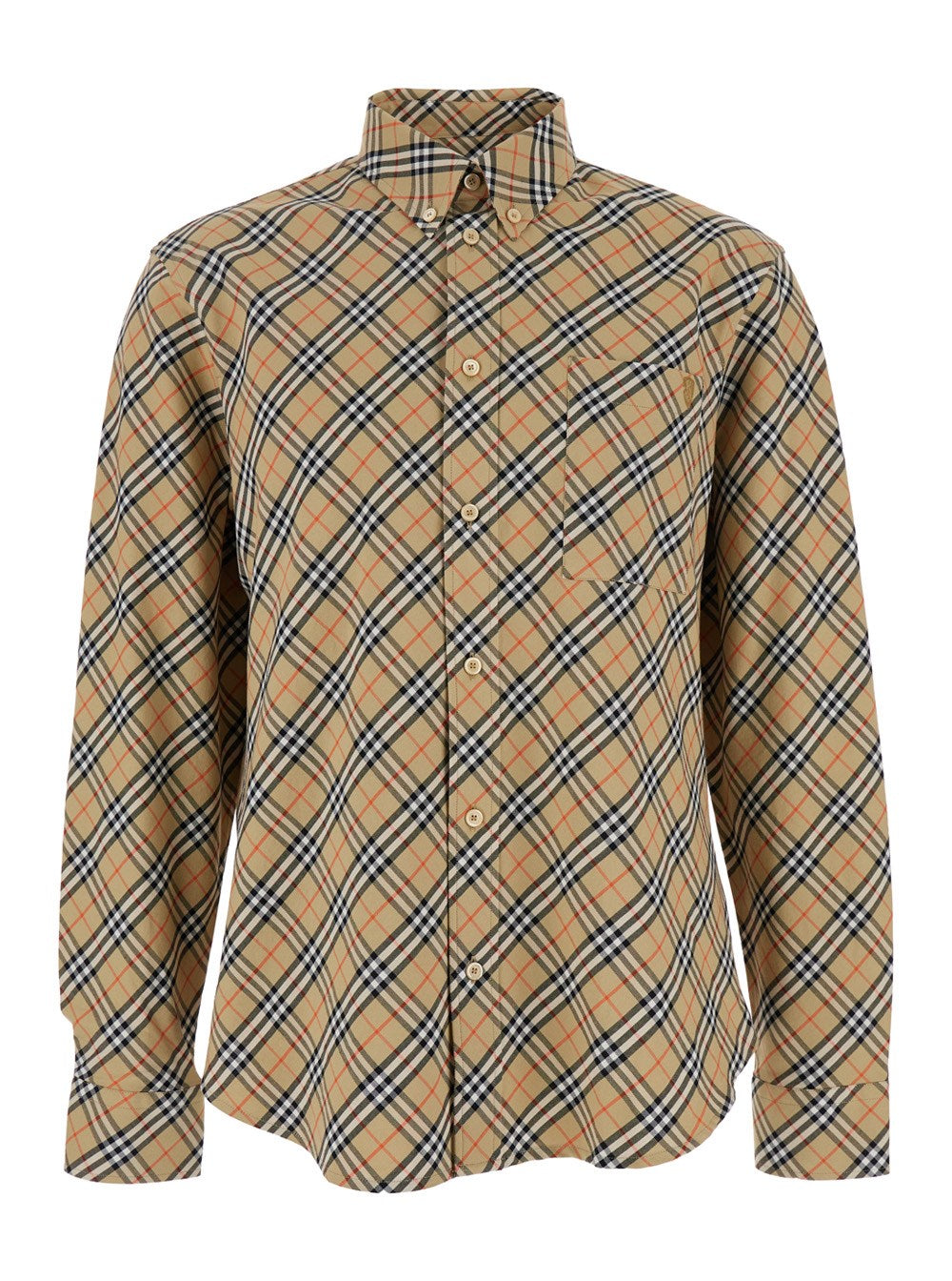 Burberry Beige Shirt with All-Over Vintage Check Motif in Cotton Man