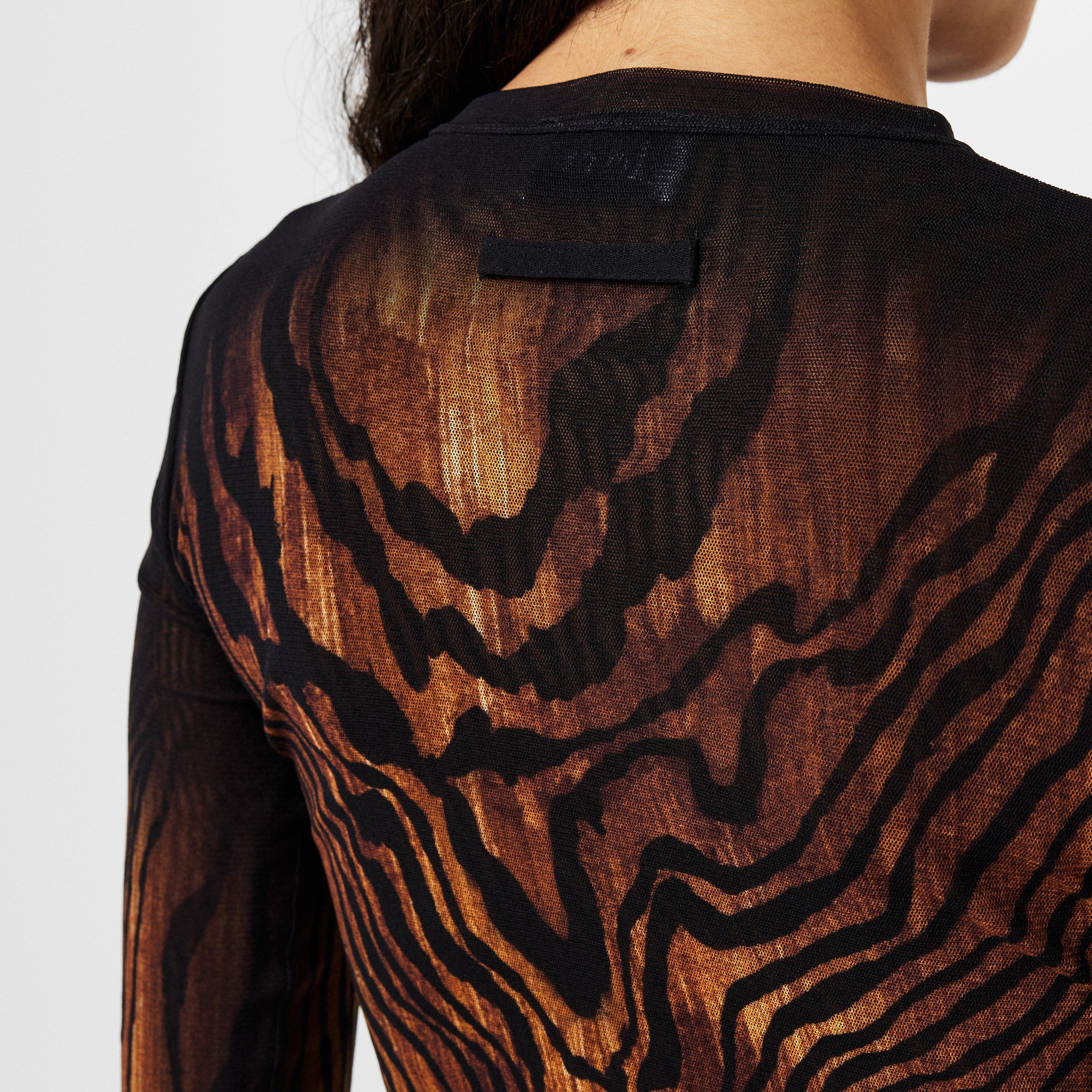Mesh Printed Long Sleeve Crop Top
