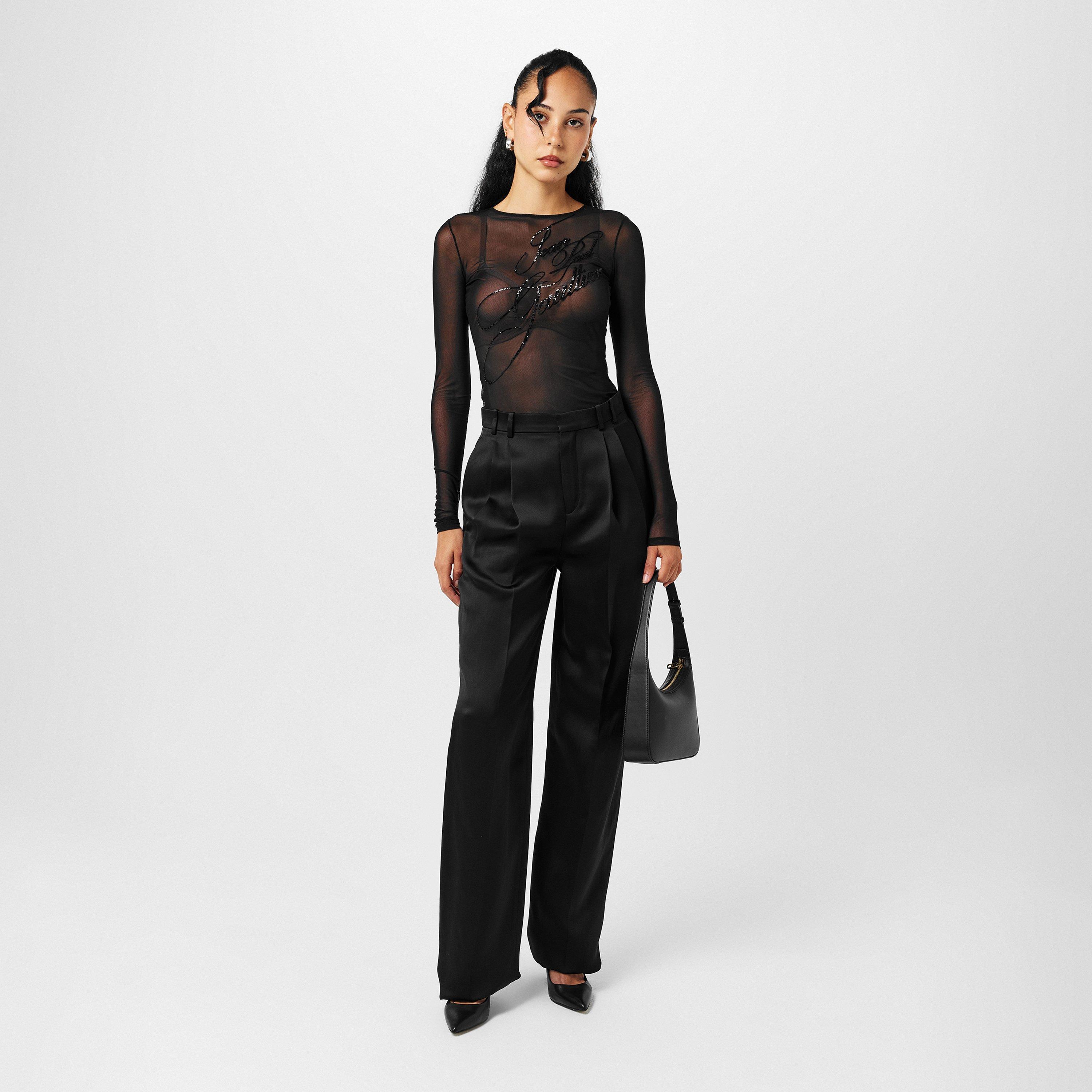Mesh Sequin Long Sleeve Crop Top
