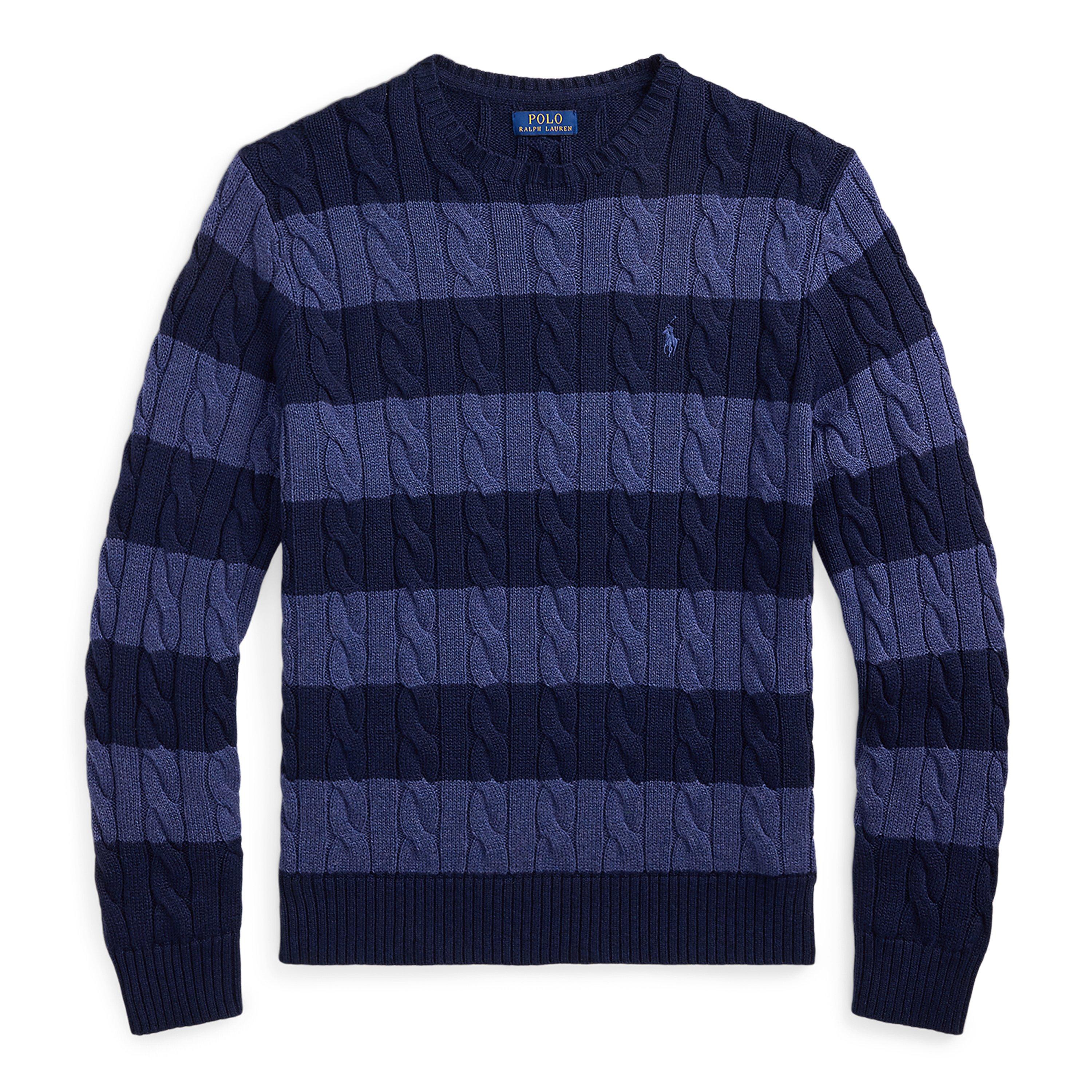 Striped Cable-Knit Cotton Jumper