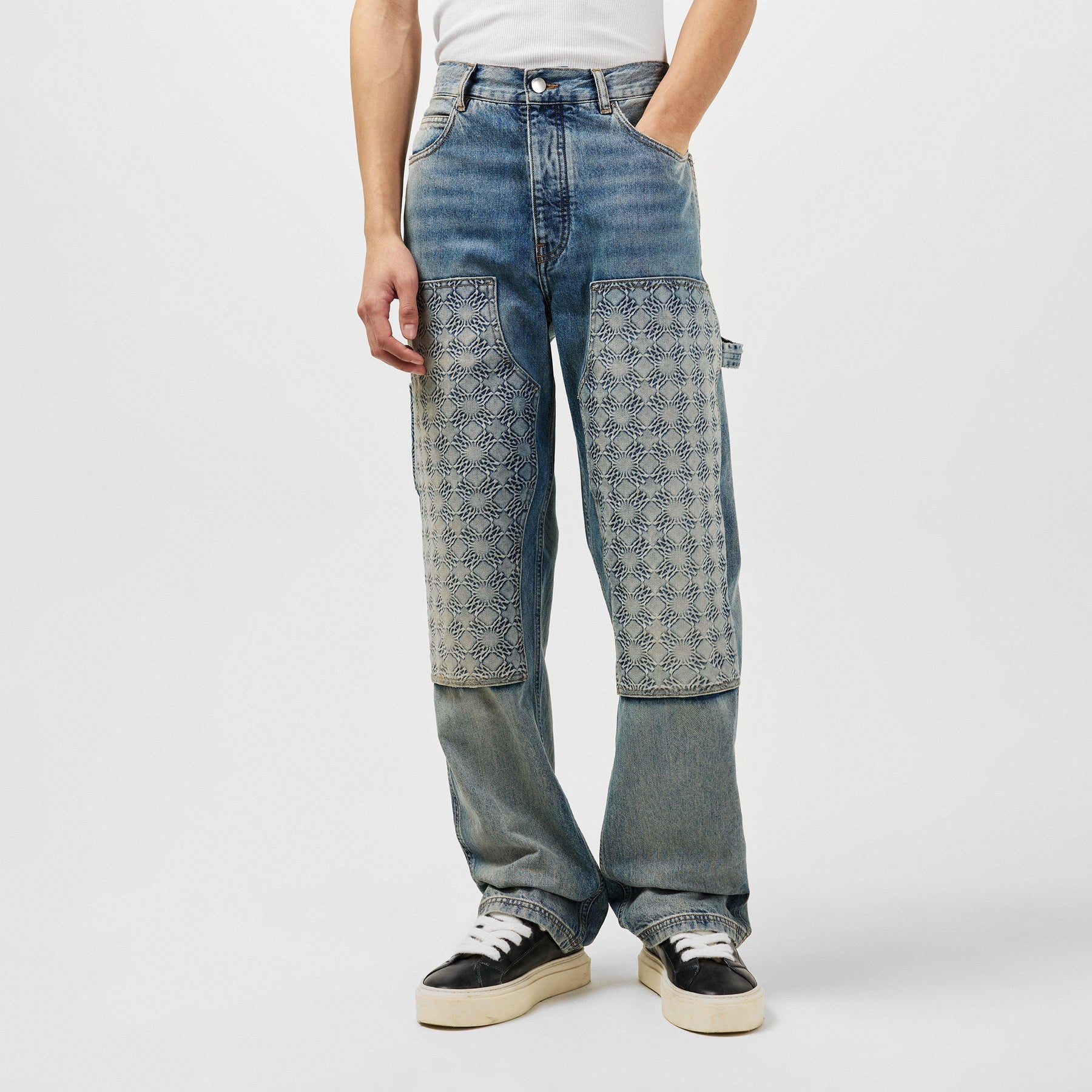 Monogram-Debossed Straight Jeans