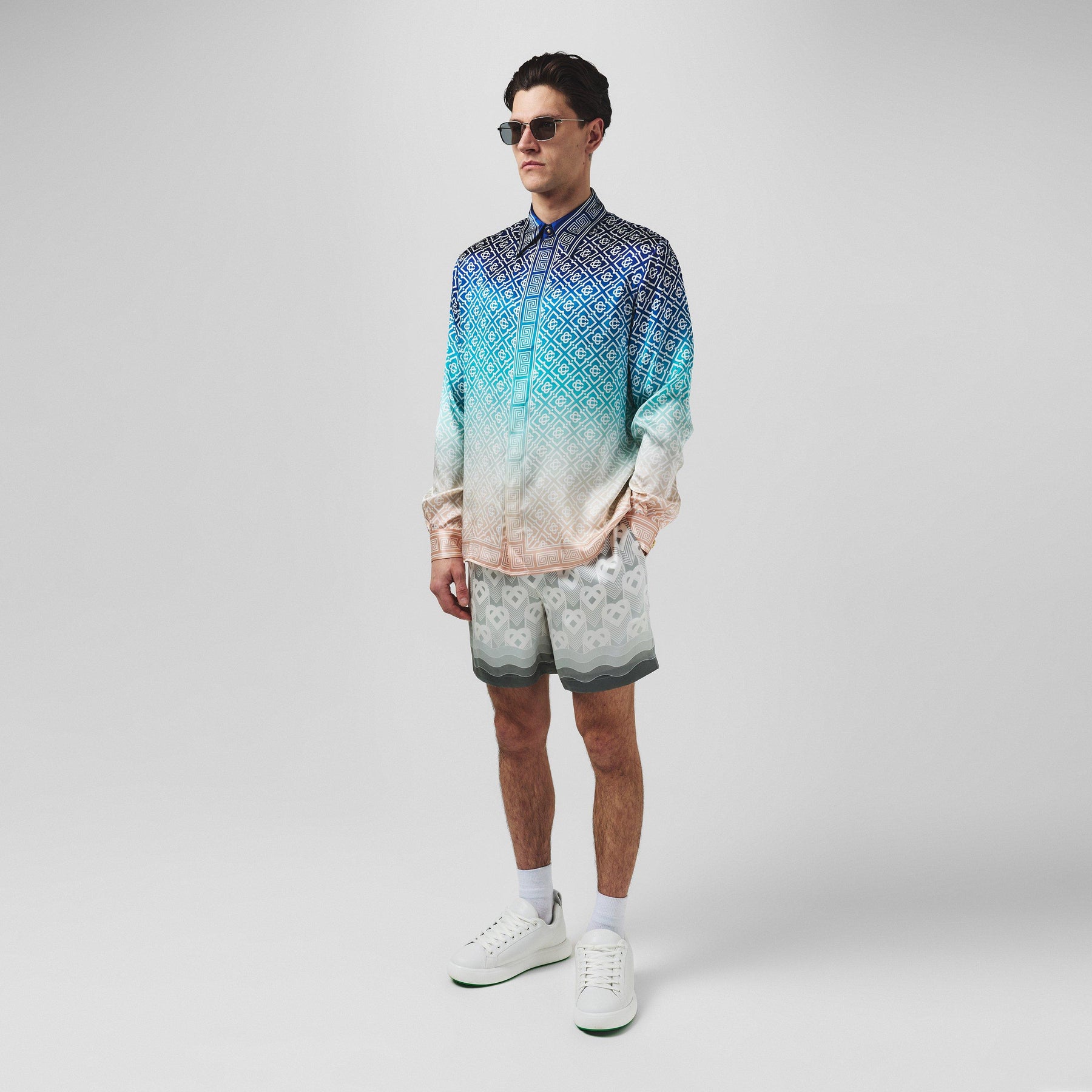 Long Sleeve Monogram Silk Shirt
