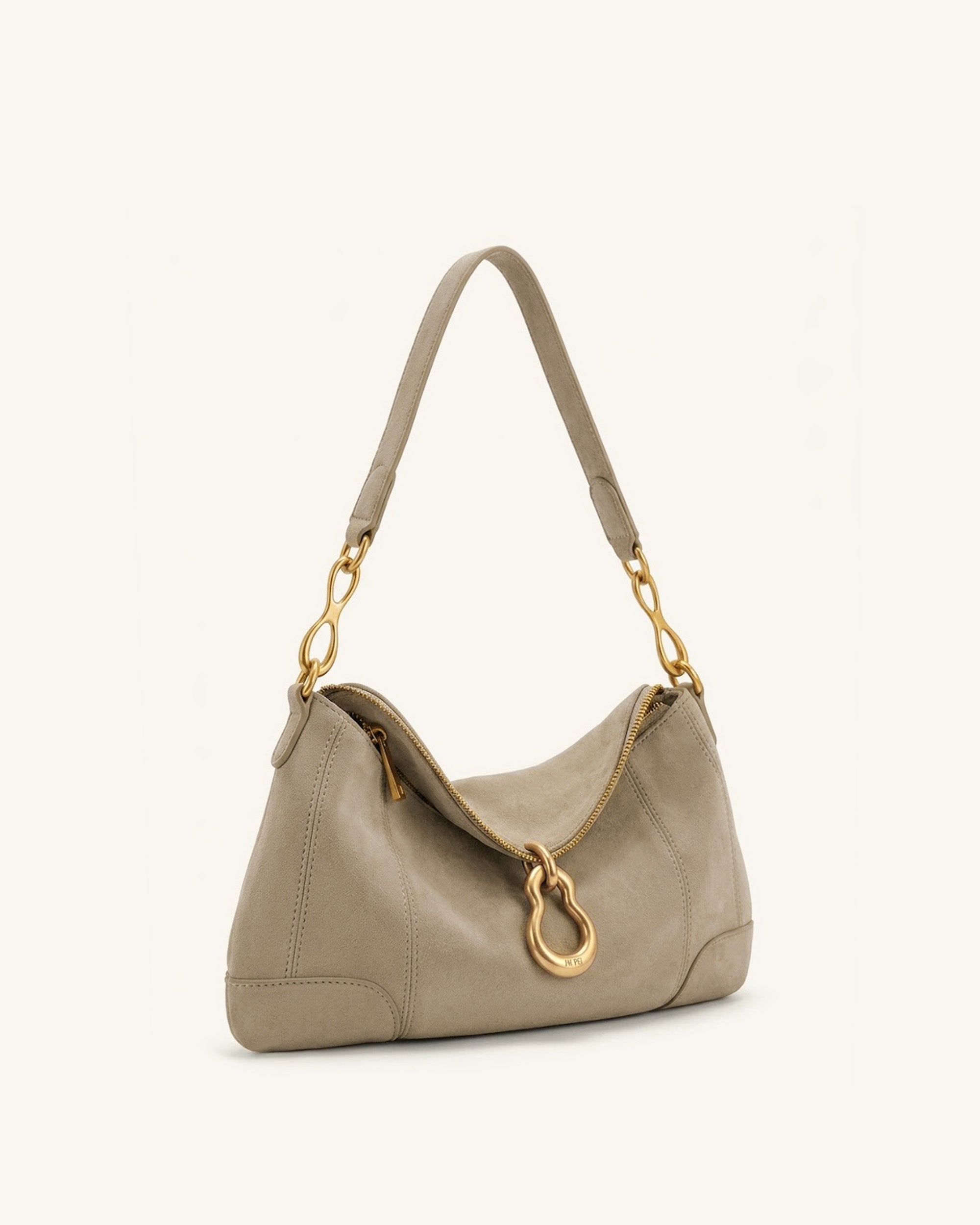 Jayla Faux Suede Metal Pendant Embellished Shoulder Bag - Brown