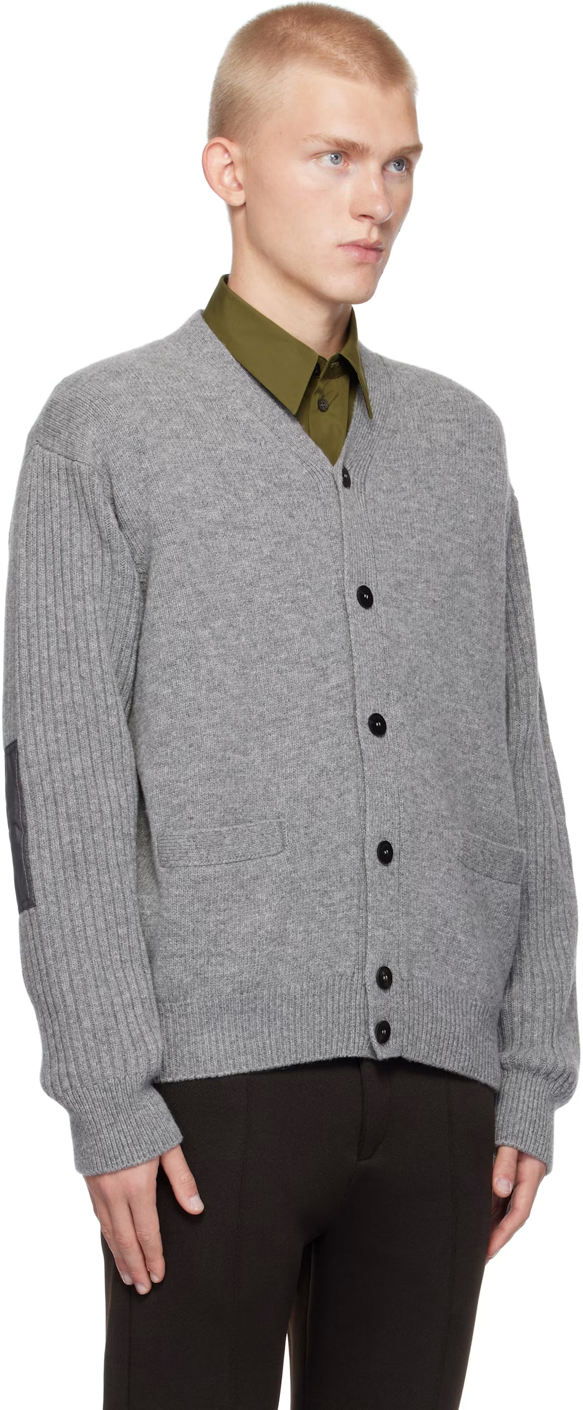 Ferragamo Gray Ribbed Sleeve Cardigan