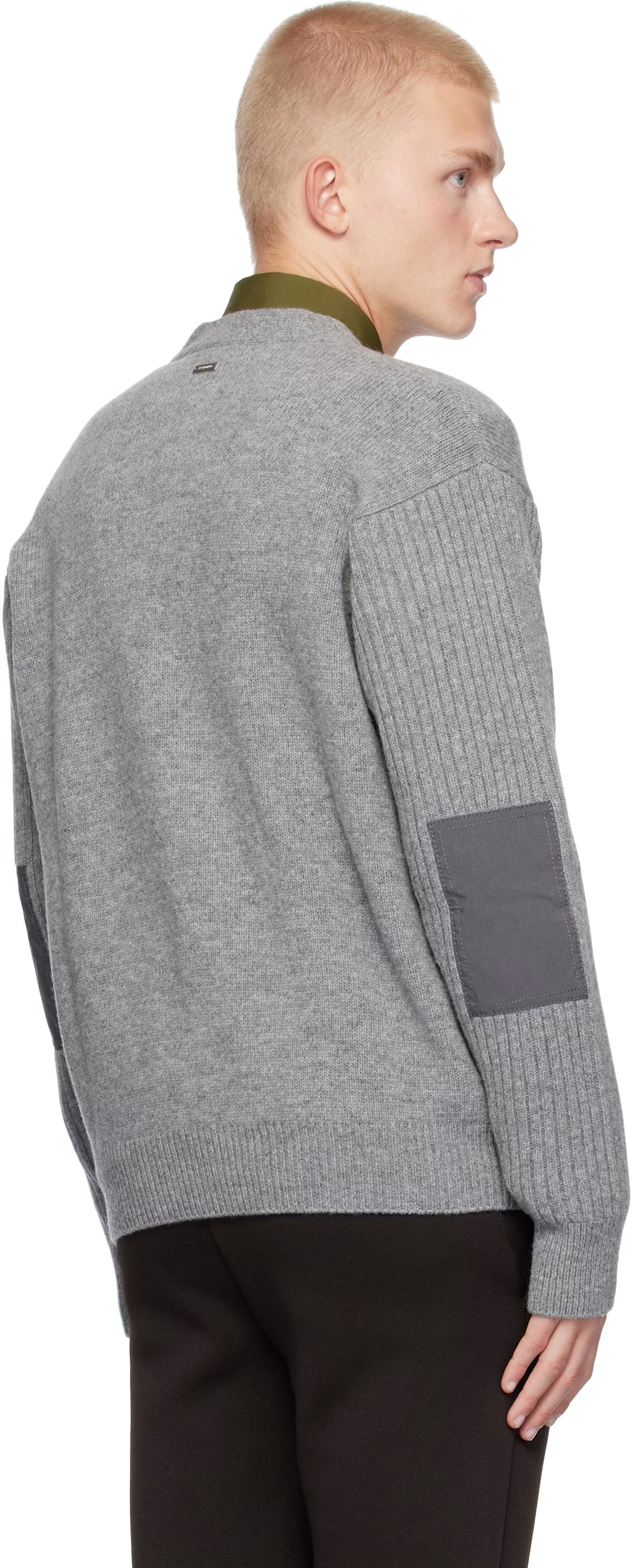 Ferragamo Gray Ribbed Sleeve Cardigan