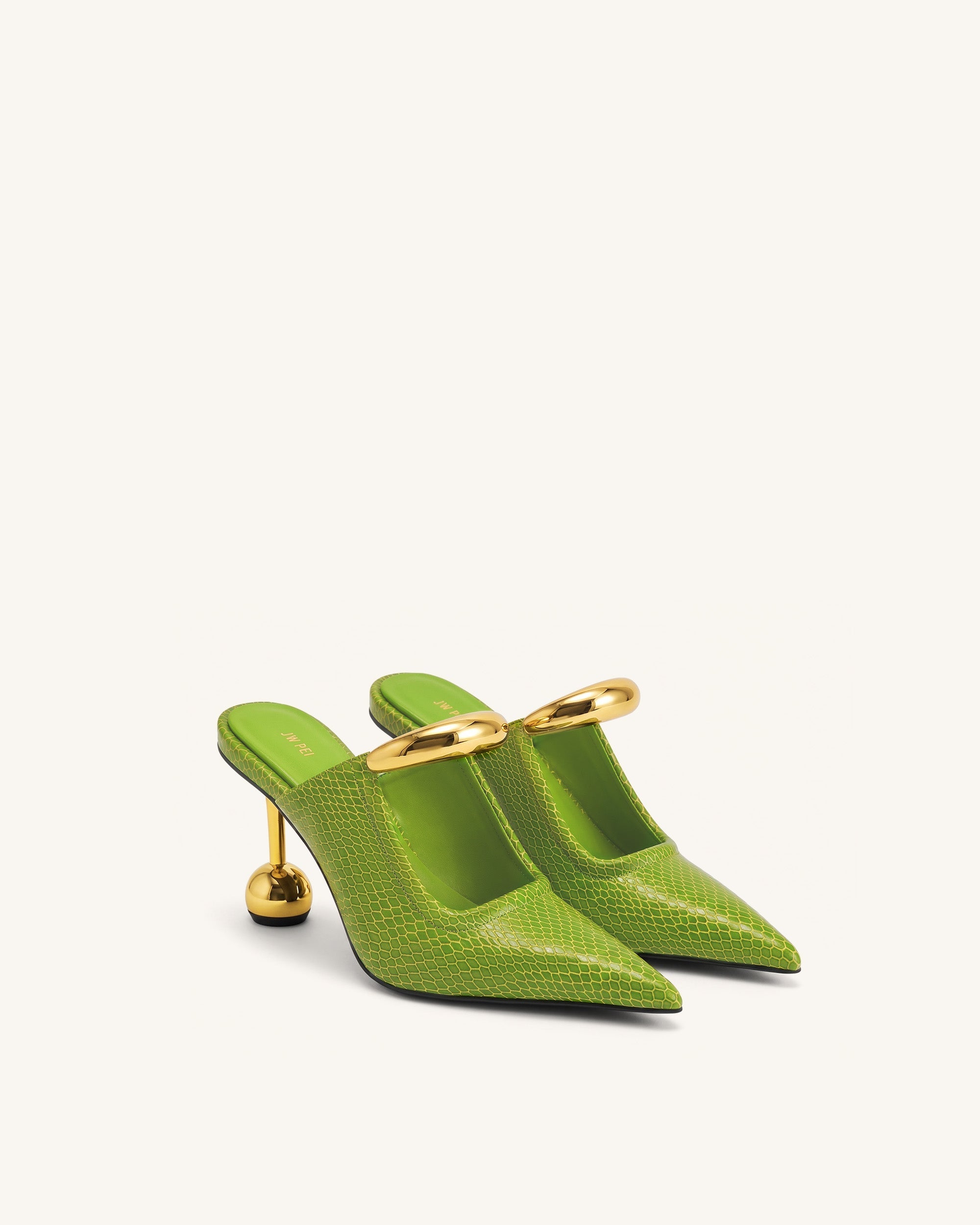 Sofia Metal Accent Sphere Heel Mules - Green