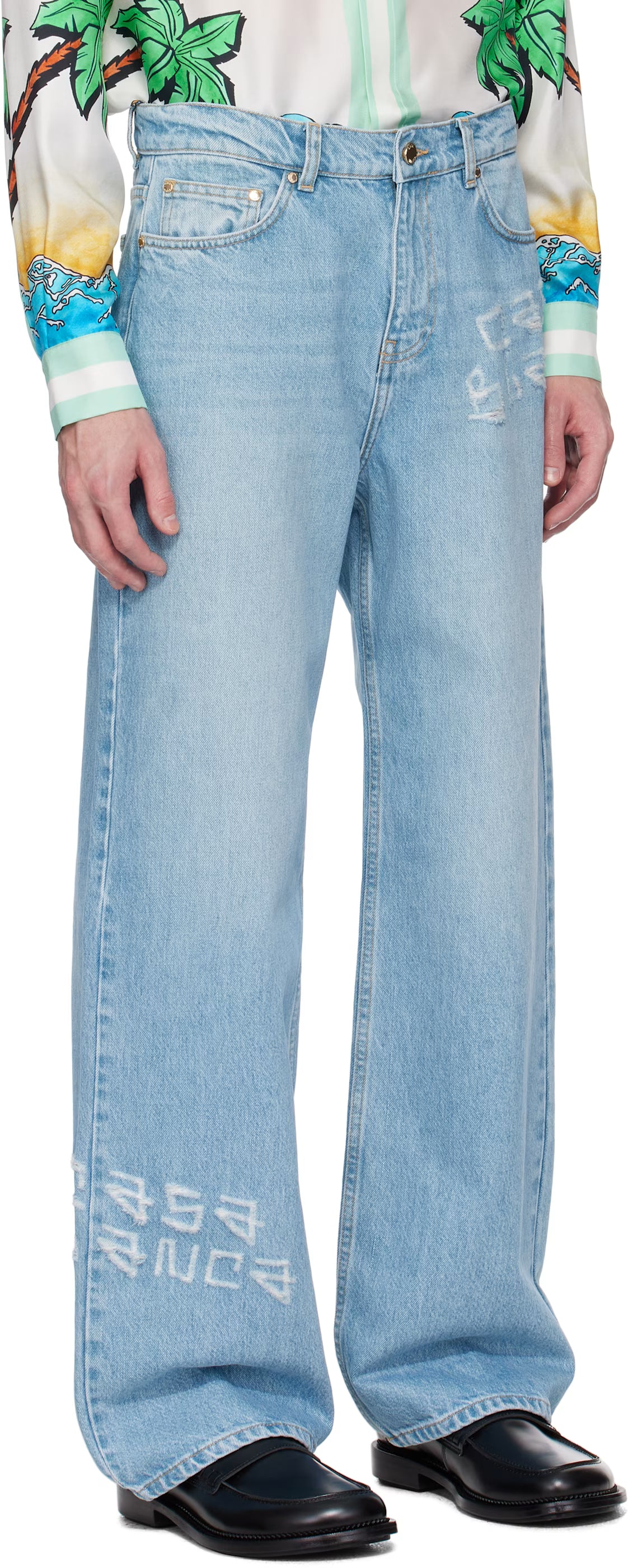 Blue Graffiti Distressed Jeans