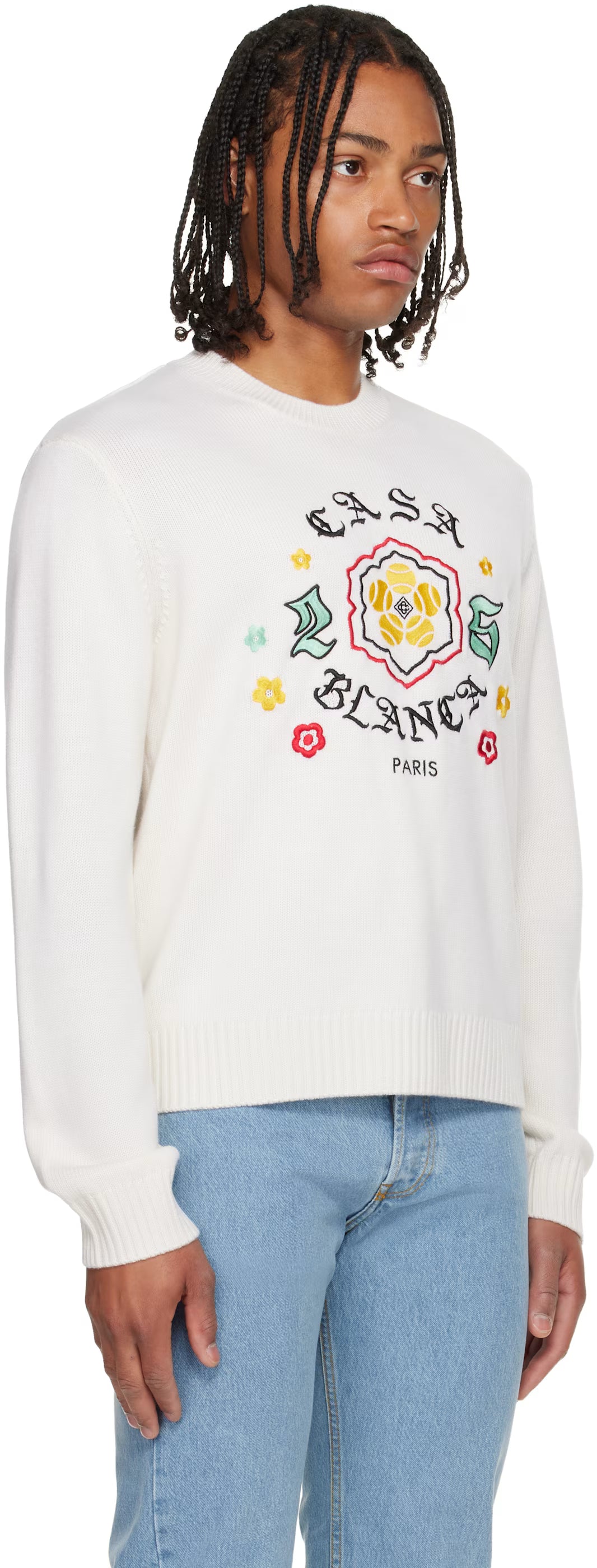 Beige Emblem Merino Knit Crew Neck Sweater