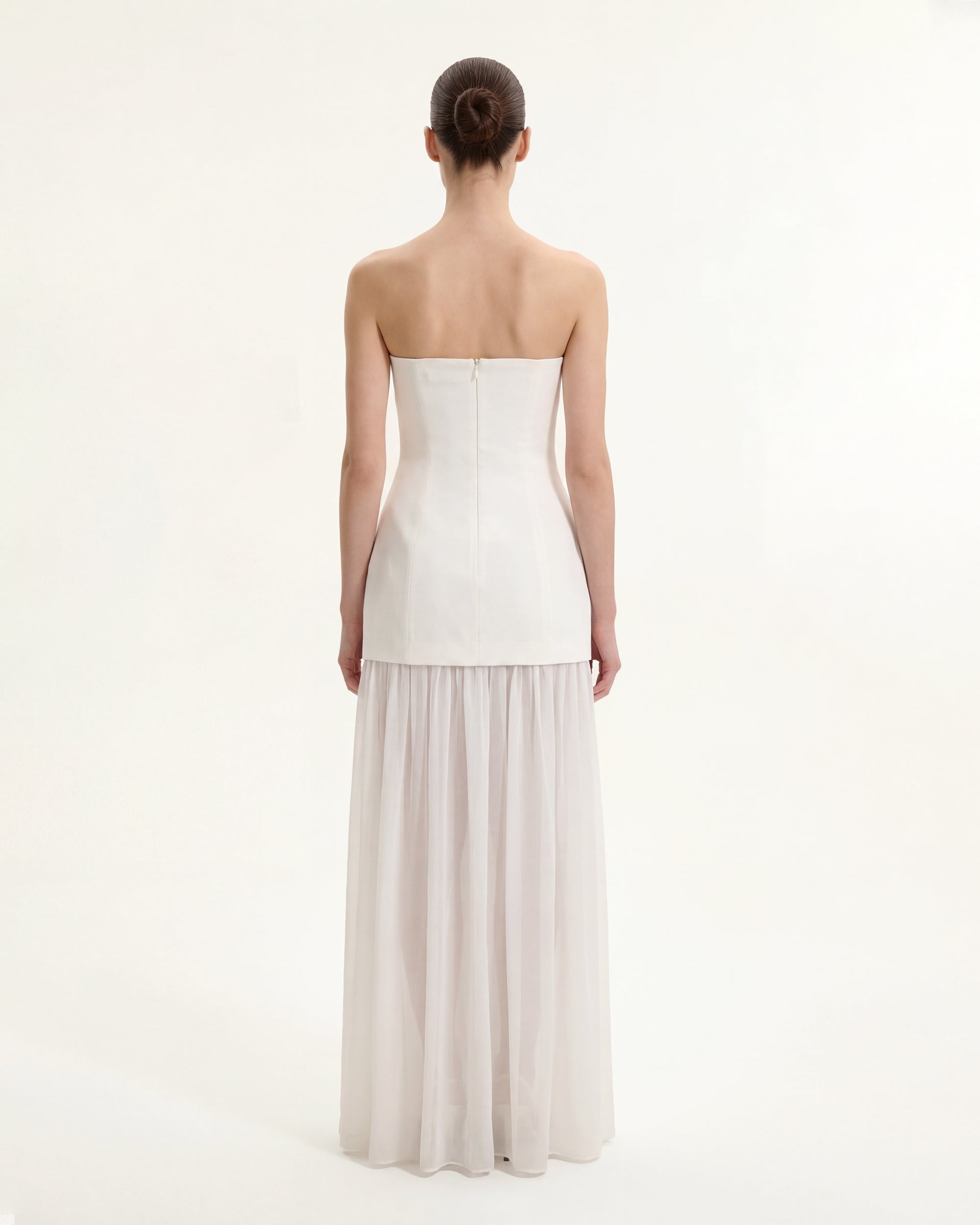 Floral Print Strapless Mixed Maxi Dress - Ivory