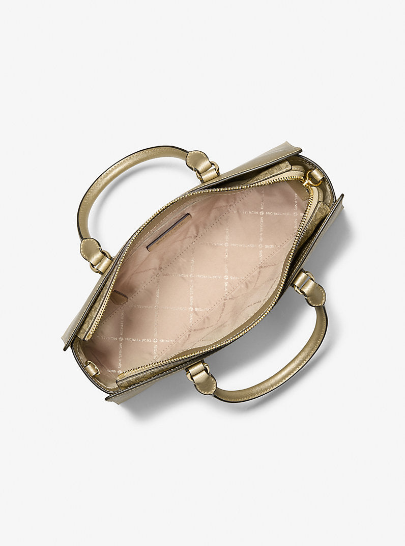 Arden Metallic Top-Zip Satchel