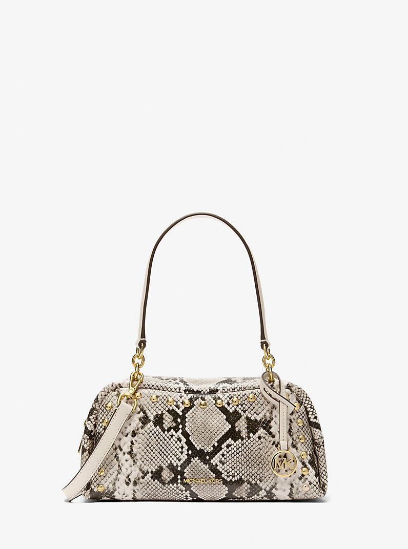 Cecily Small Studded Snake Embossed Shoulder Bag