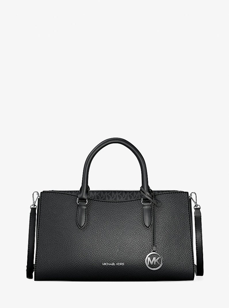 Arden Medium Pebbled Leather and Signature Logo Top-Zip Satchel