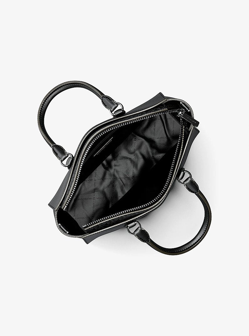 Arden Medium Pebbled Leather and Signature Logo Top-Zip Satchel