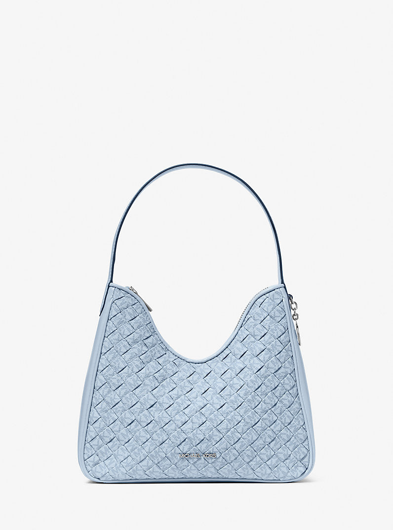 Nayla Small Woven Signature Logo Hobo Shoulder Bag