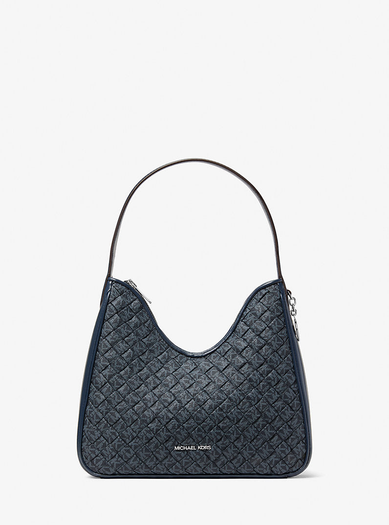 Nayla Small Woven Signature Logo Hobo Shoulder Bag