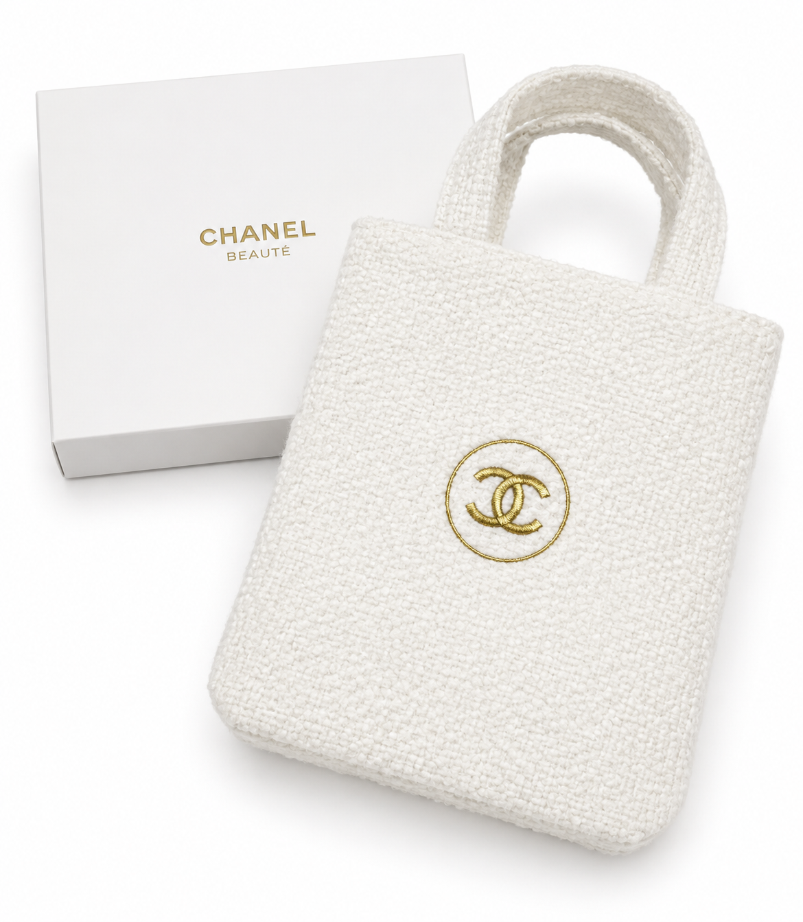 CHANEL Beauté 2024 Fuzzy Mini Tote Bag Gold CC Logo VIP Gift with Original Box