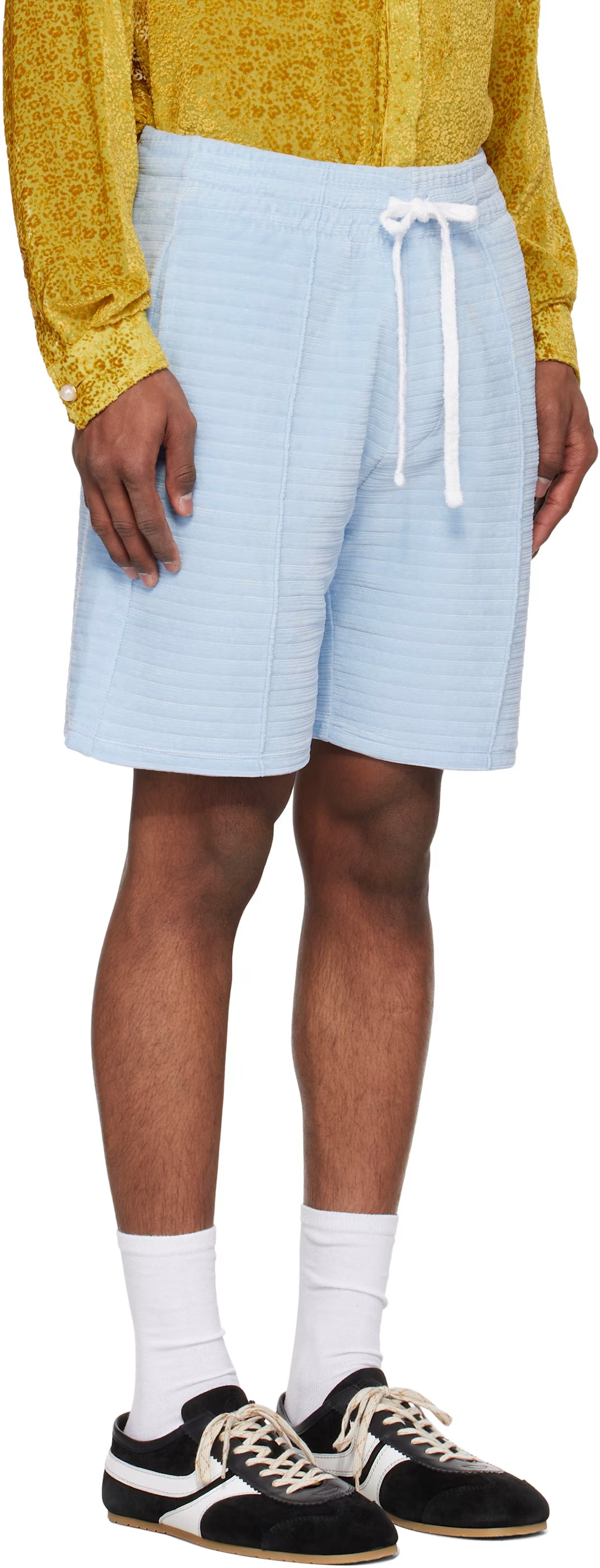 Blue Velour Stripe Shorts