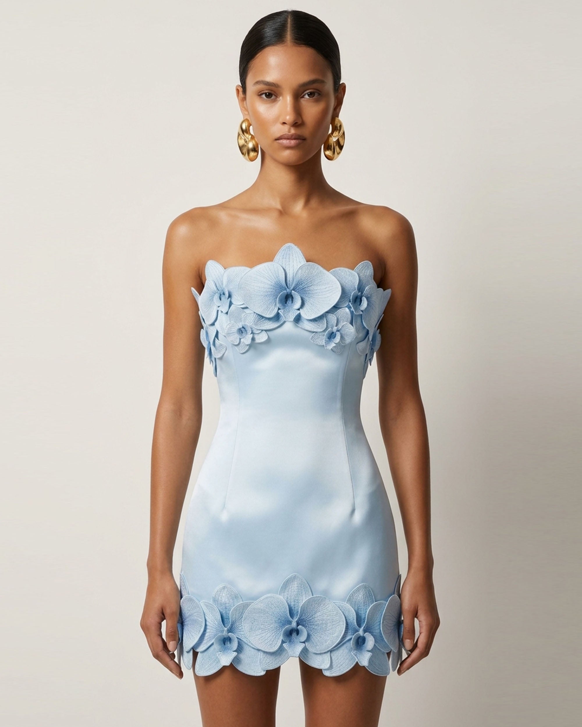Orchid Trim Strapless Mini Dress - White
