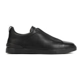Zegna Men’s Triple Stitch™ Black Deer Leather Slip-On Sneakers – Ultra-Light Sole | Luxury Casual Footwear