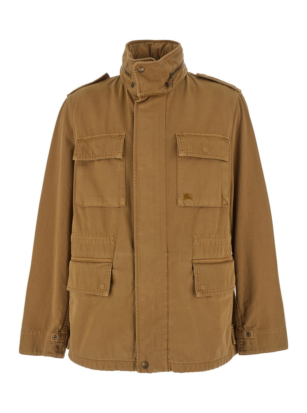 Burberry Beige High Neck Jacket with EKD Embroidery on the Front in Cotton Man