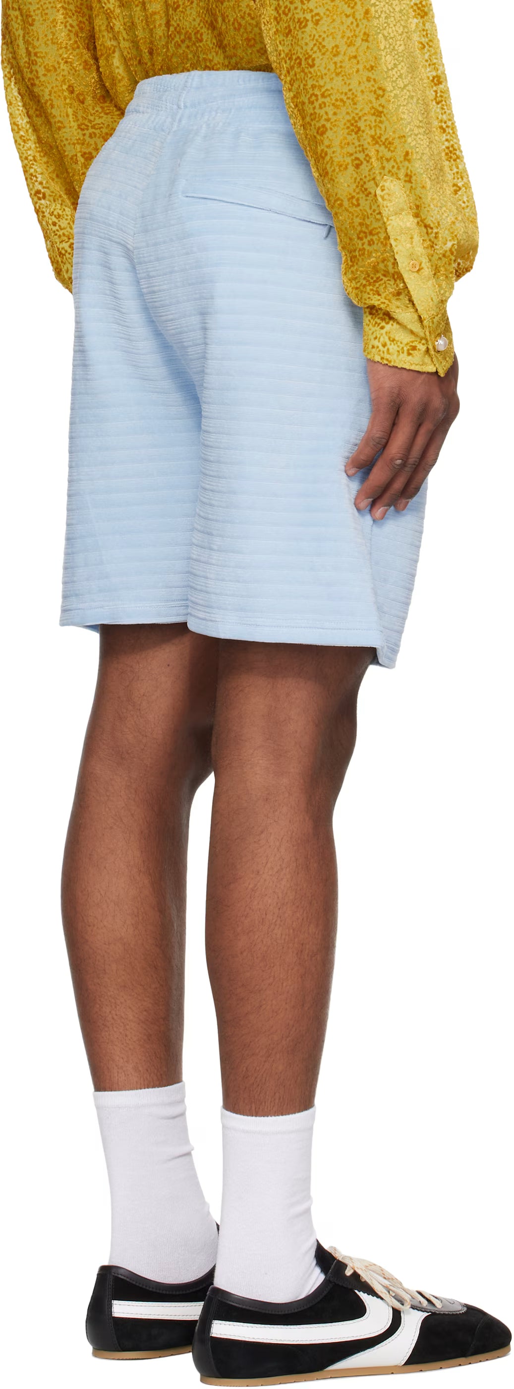 Blue Velour Stripe Shorts