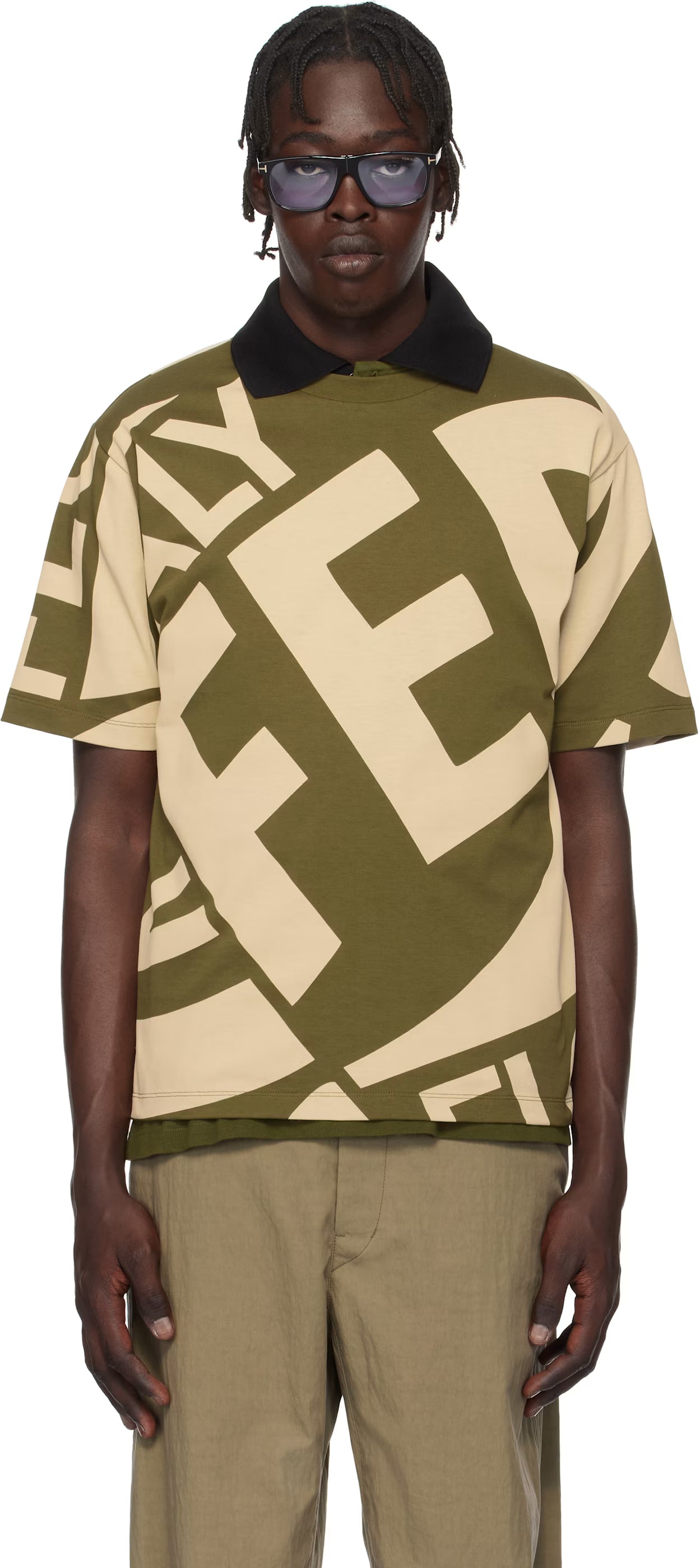 Ferragamo Khaki & Beige Graphic Print T-shirt