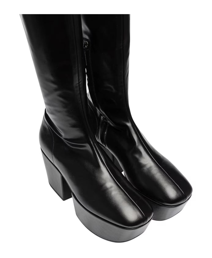 Prada Leather Platform Boots with Logo Detail