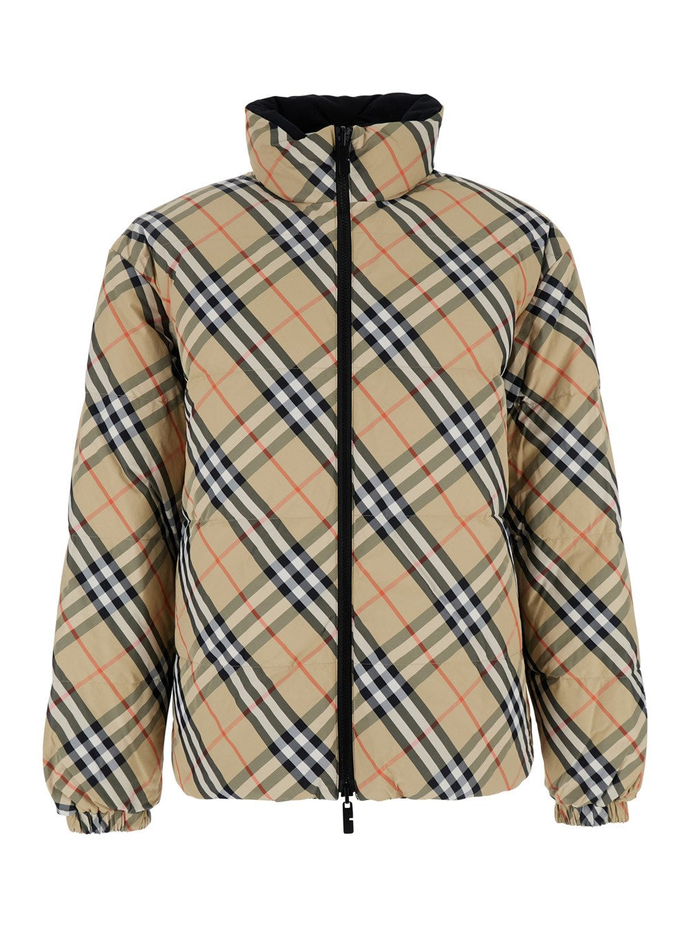 Burberry Beige Reversible Down Jacket with All-Over Check Motif in Tech Fabric Man