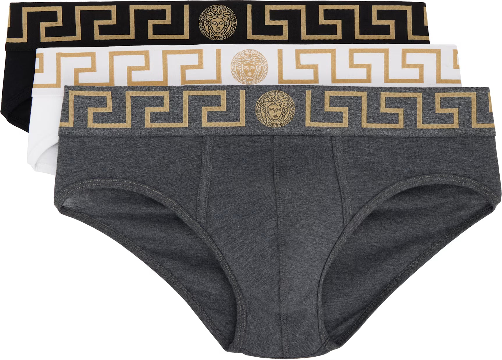 Versace Underwear Three-Pack Multicolor Greca Border Briefs