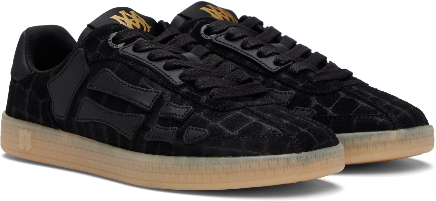 Black Croc Debossed Pacific Bones Sneakers