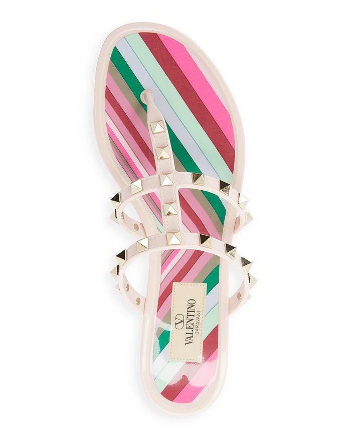 Valentino Garavani Rockstud Striped Jelly Sandals – Pink Multi
