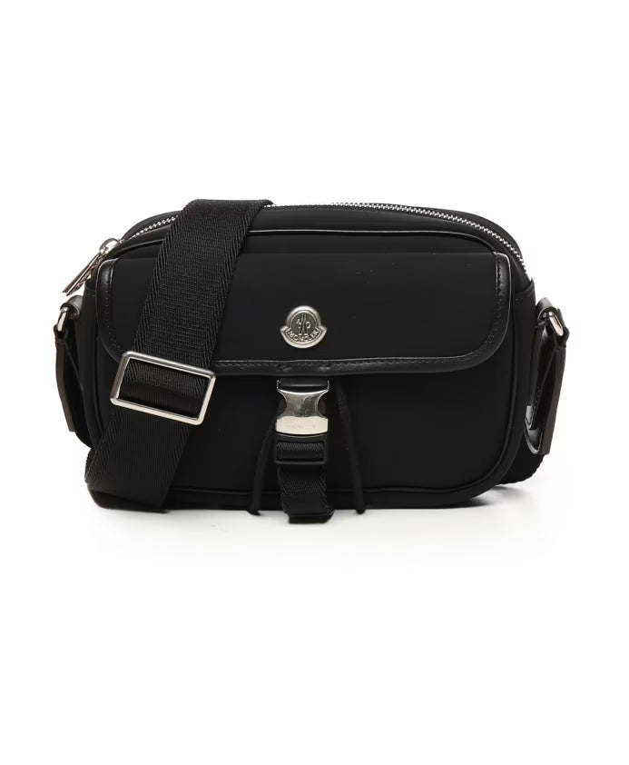 Black Nylon Shoulder Bag with Buckle