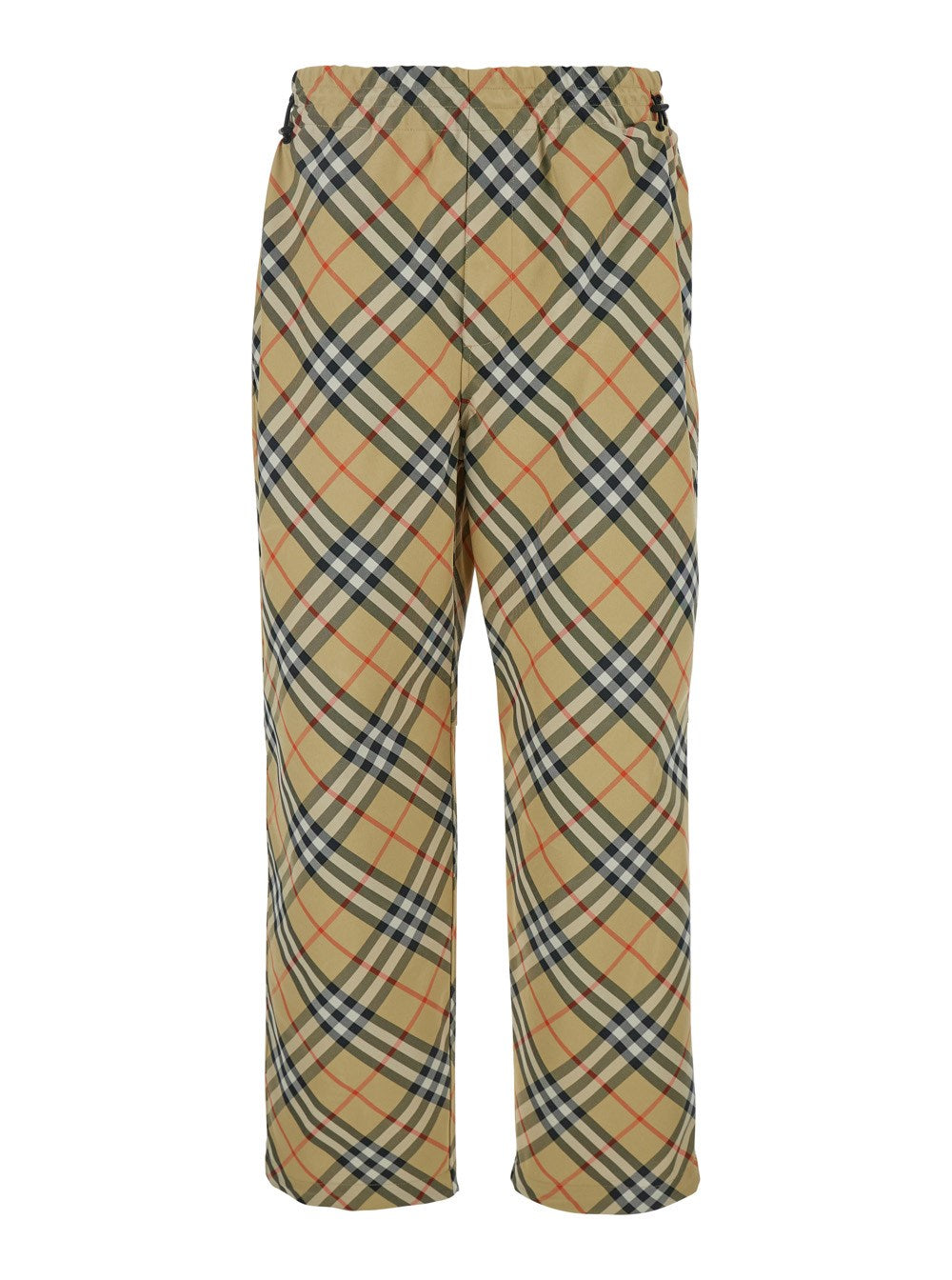 Burberry Beige Pants with EKD Embroidery on the Rear and Check Motif All-Over in Tech Fabric Man