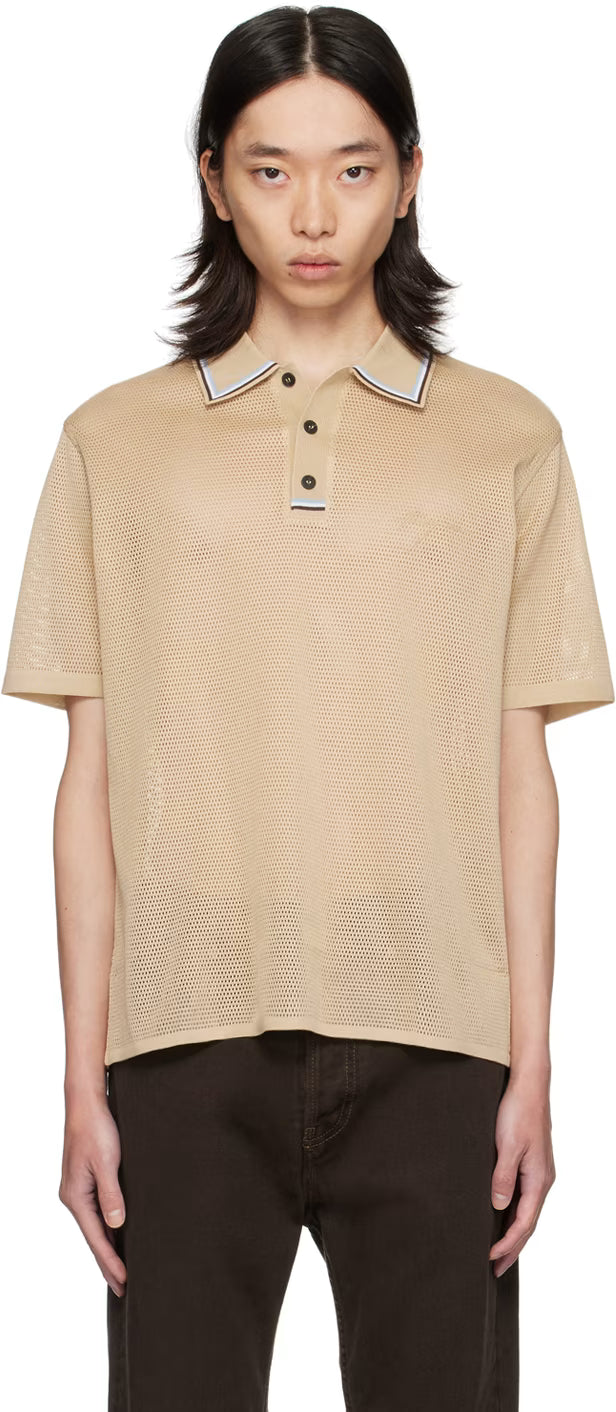 Ferragamo Beige Embroidered-Logo Polo