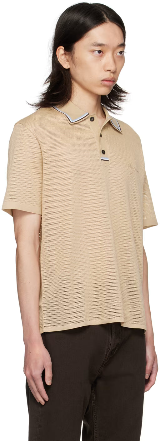 Ferragamo Beige Embroidered-Logo Polo