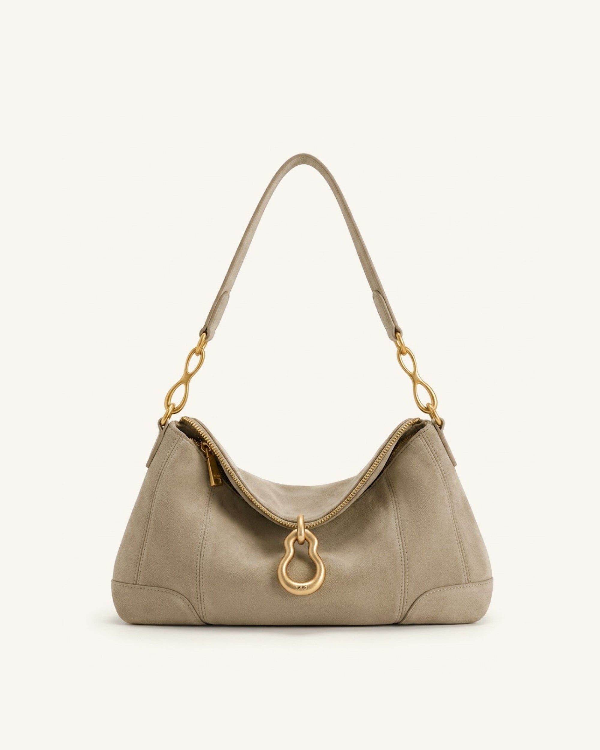 Jayla Faux Suede Metal Pendant Embellished Shoulder Bag - Brown