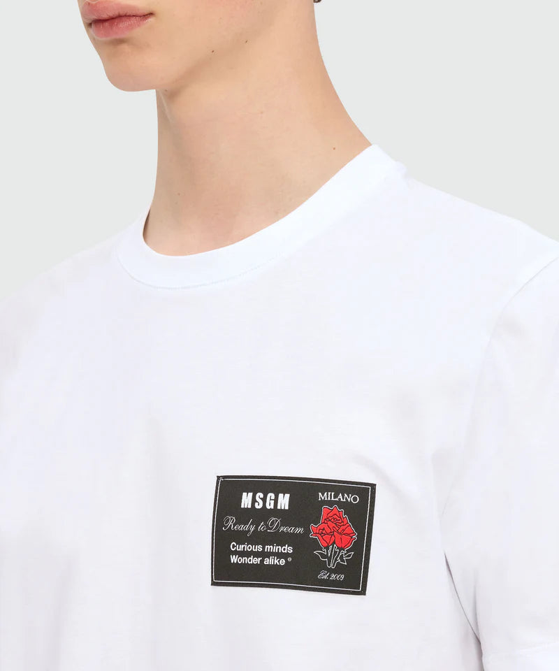 White jersey T-shirt with MSGM Ready to Dream patch on chest, crew-neck, regular fit.