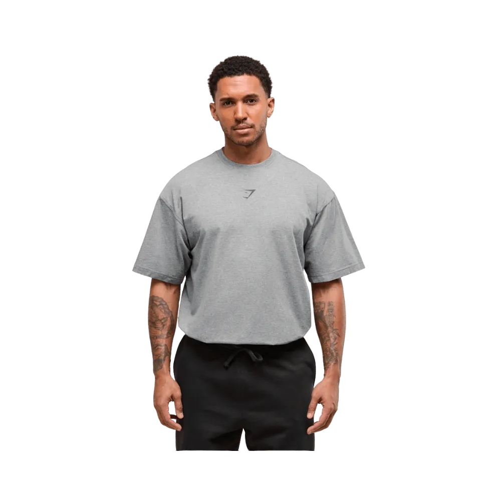 Gymshark Power T-Shirt Oversized Fit Charcoal Core Marl/Trail Green