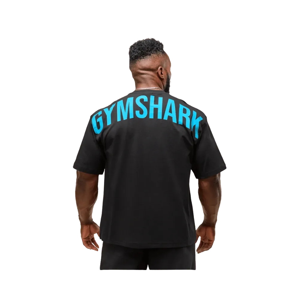 Gymshark Power T-Shirt Oversized Fit Black/Brand Blue